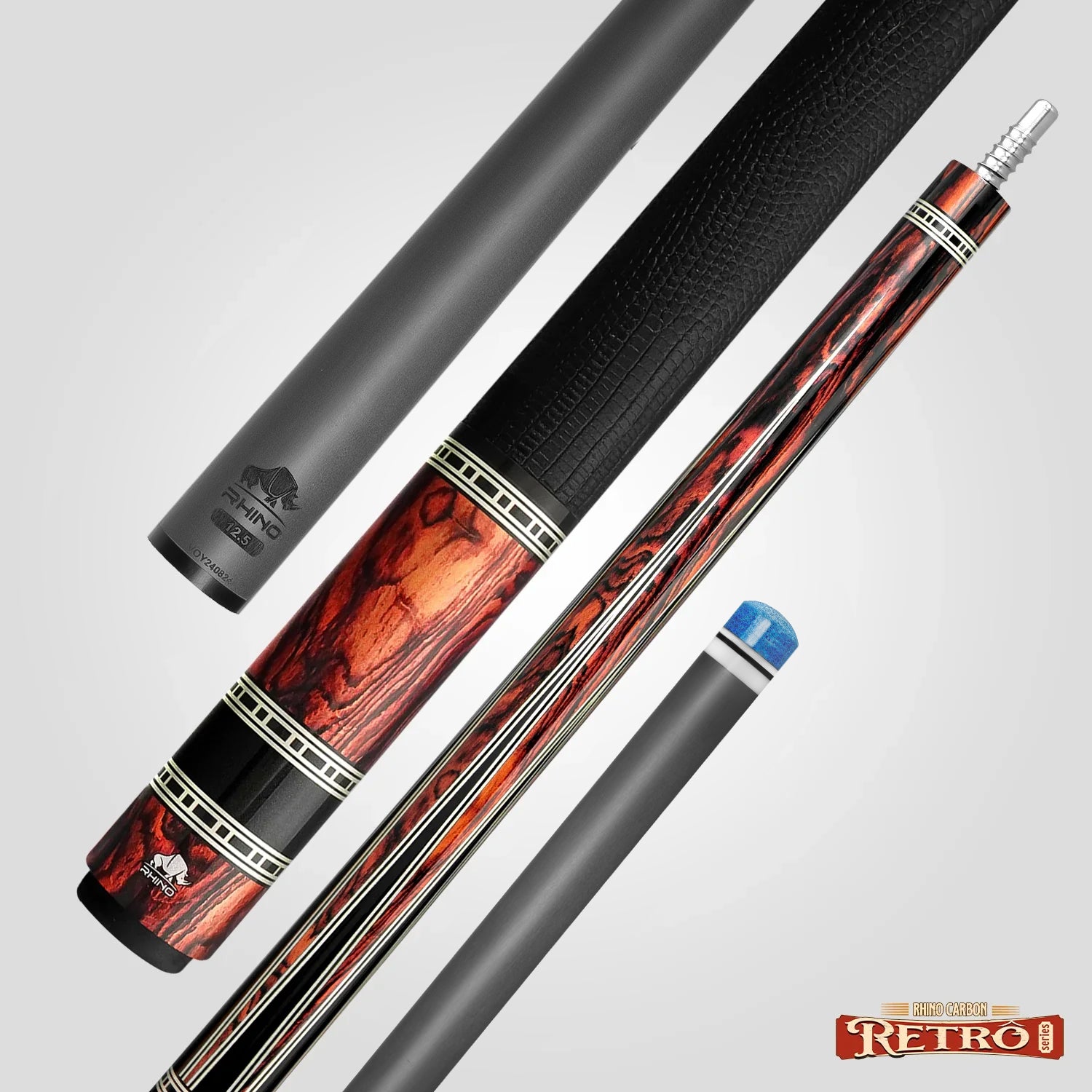 Rhino RETRÔ Pool Cue - Cocobolo - Lizard Embossed Microfiber Leather Wrap & Point