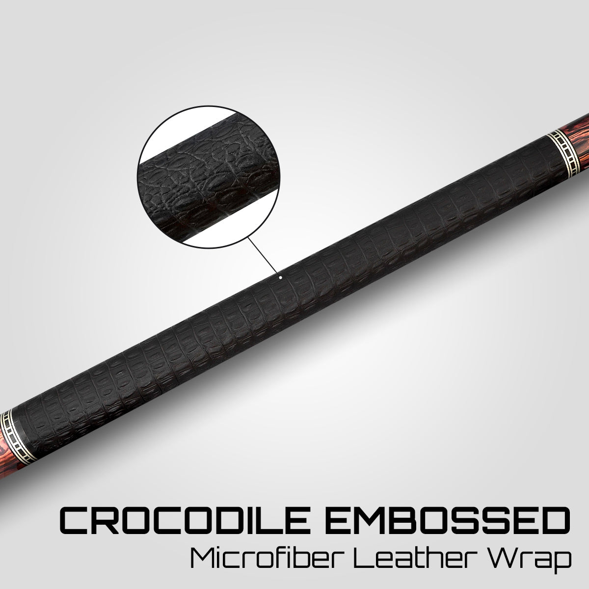 Rhino RETRÔ Pool Cue - Cocobolo - Crocodile Embossed Microfiber Leather Wrap