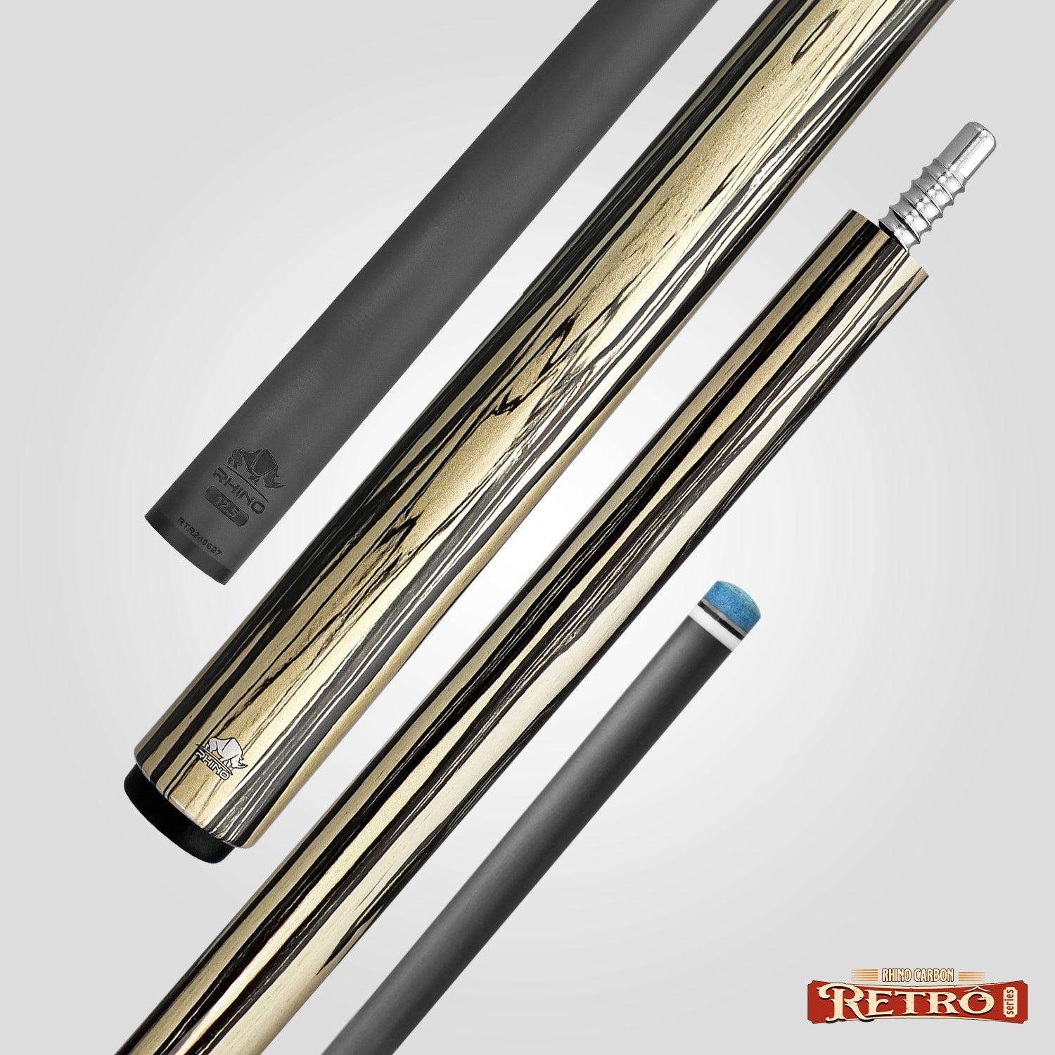 Rhino RETRÔ Pool Cue - Pale Moon Ebony - Wrapless