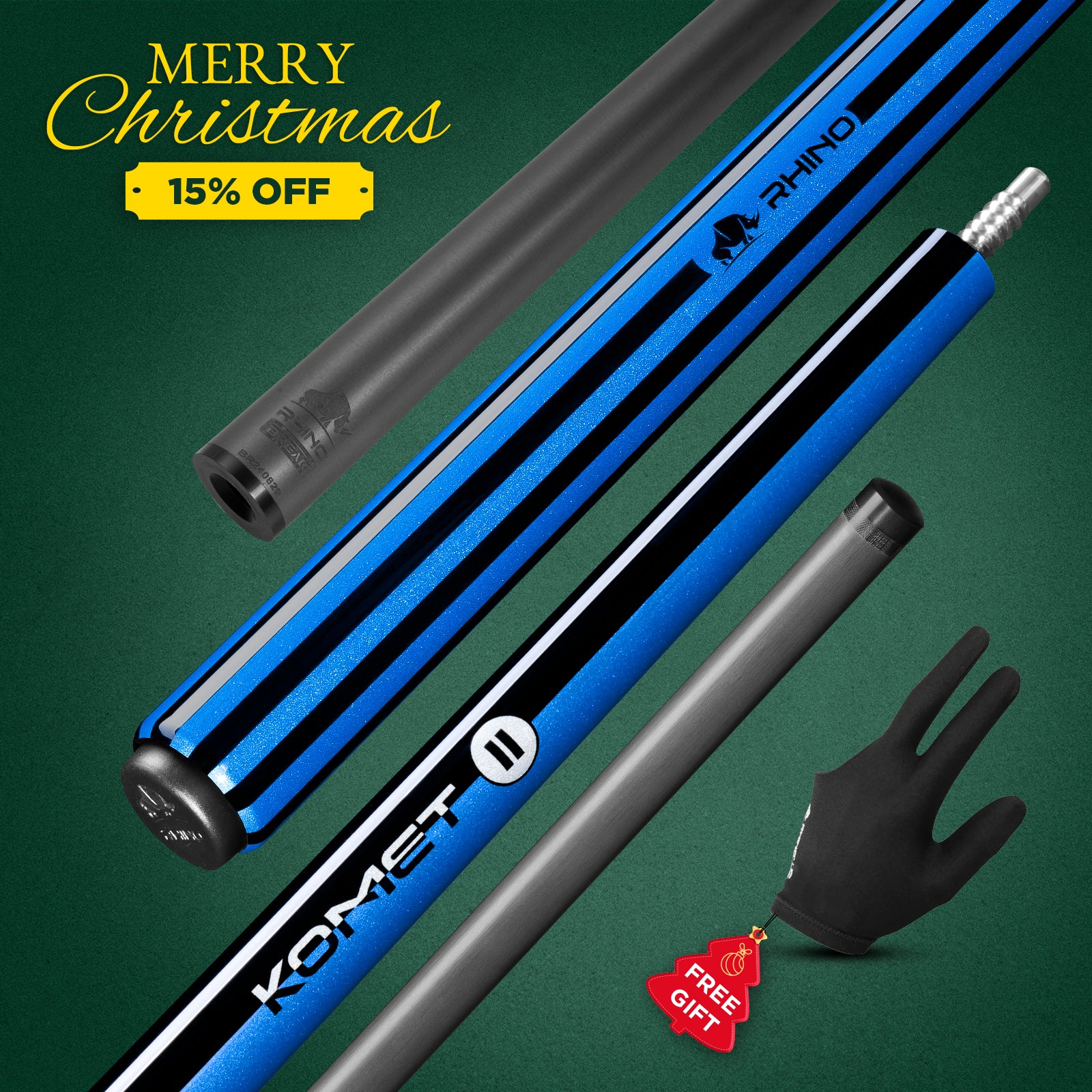 RHINO KOMET II Break Cue - Black & Blue