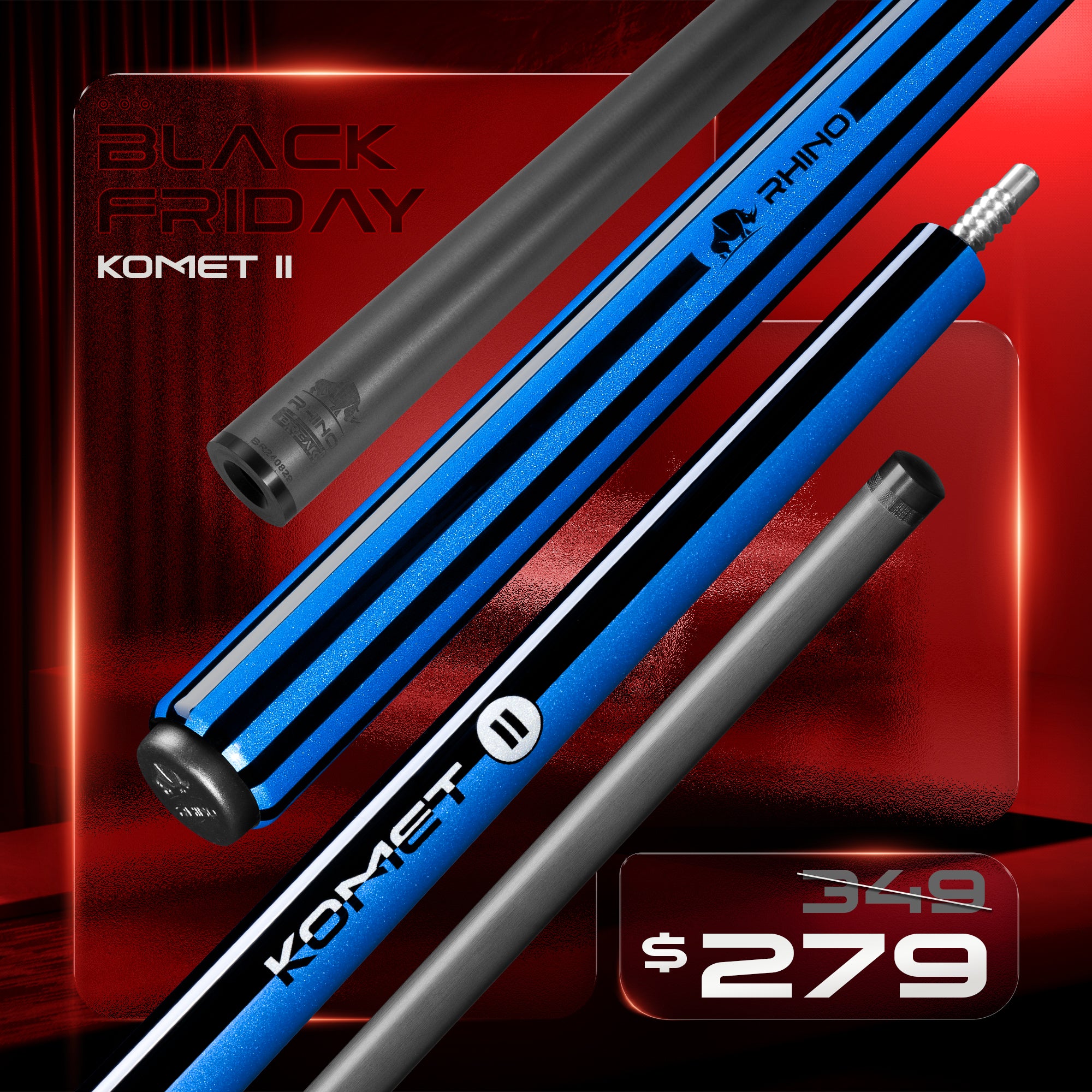 RHINO KOMET II Break Cue - Black & Blue