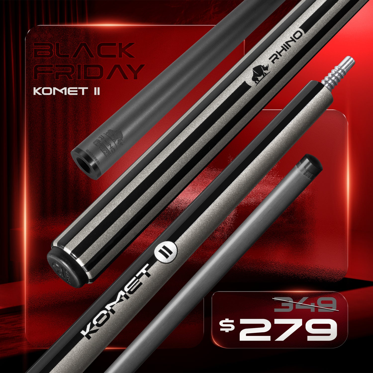 RHINO KOMET II Break Cue - Black & Gray