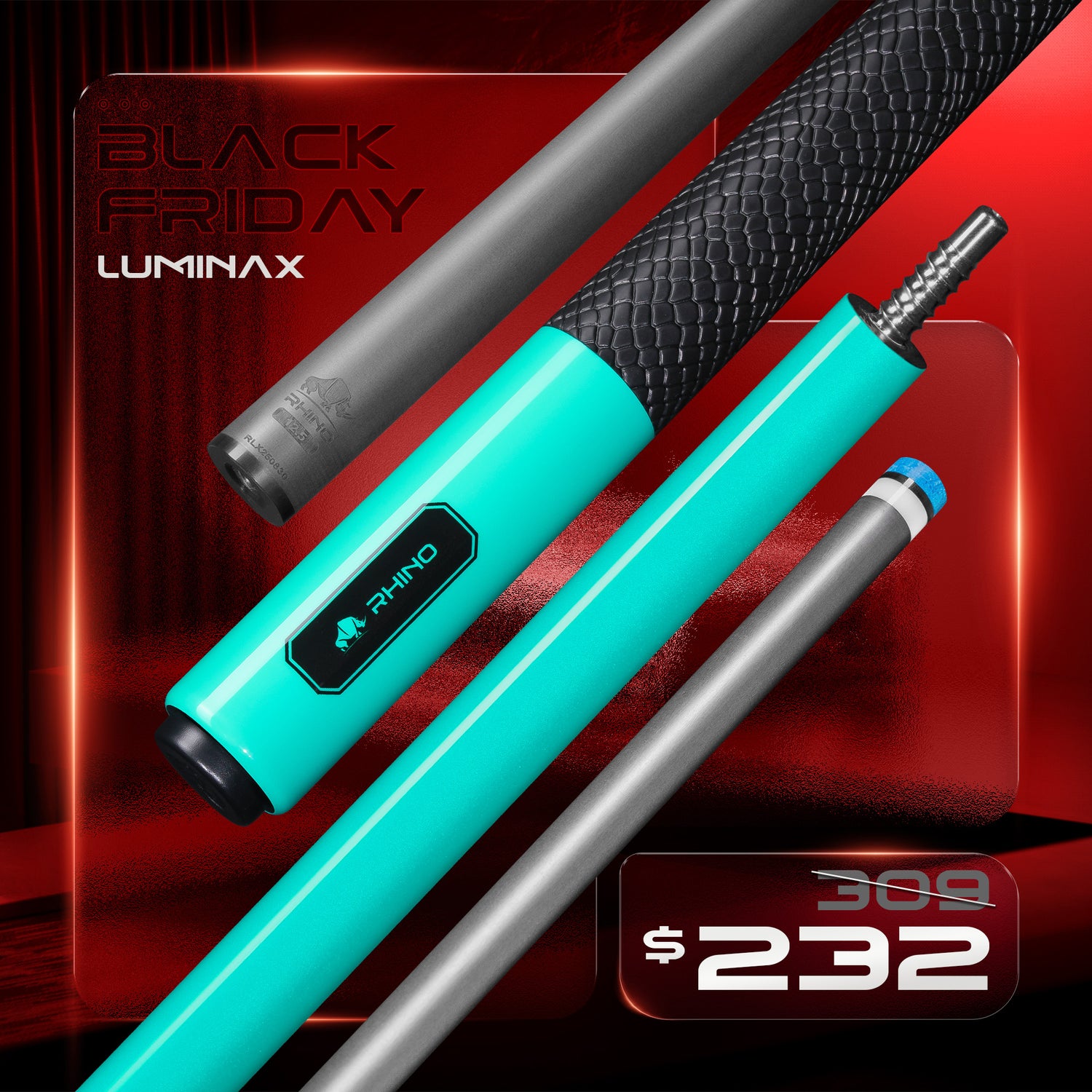 LUMINAX POOL CUE - TROPICAL TURQUOISE - SPORT WRAP