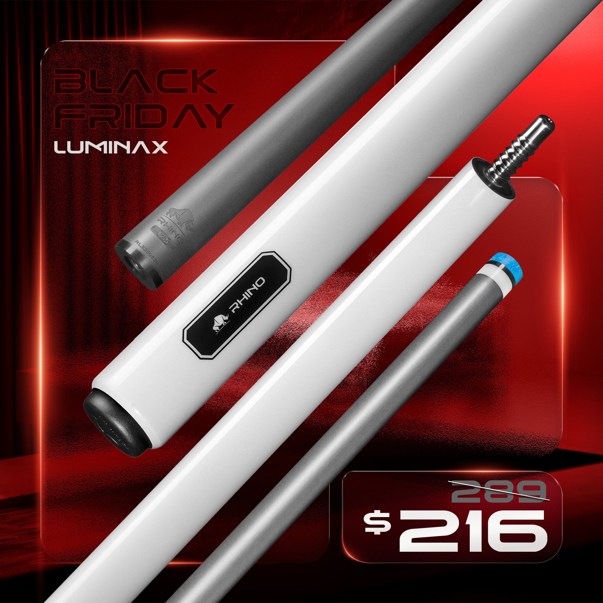 【新品】Rhino GL プールキュー　- ホワイトパール LUMINAX POOL CUE - WHITE PEARL