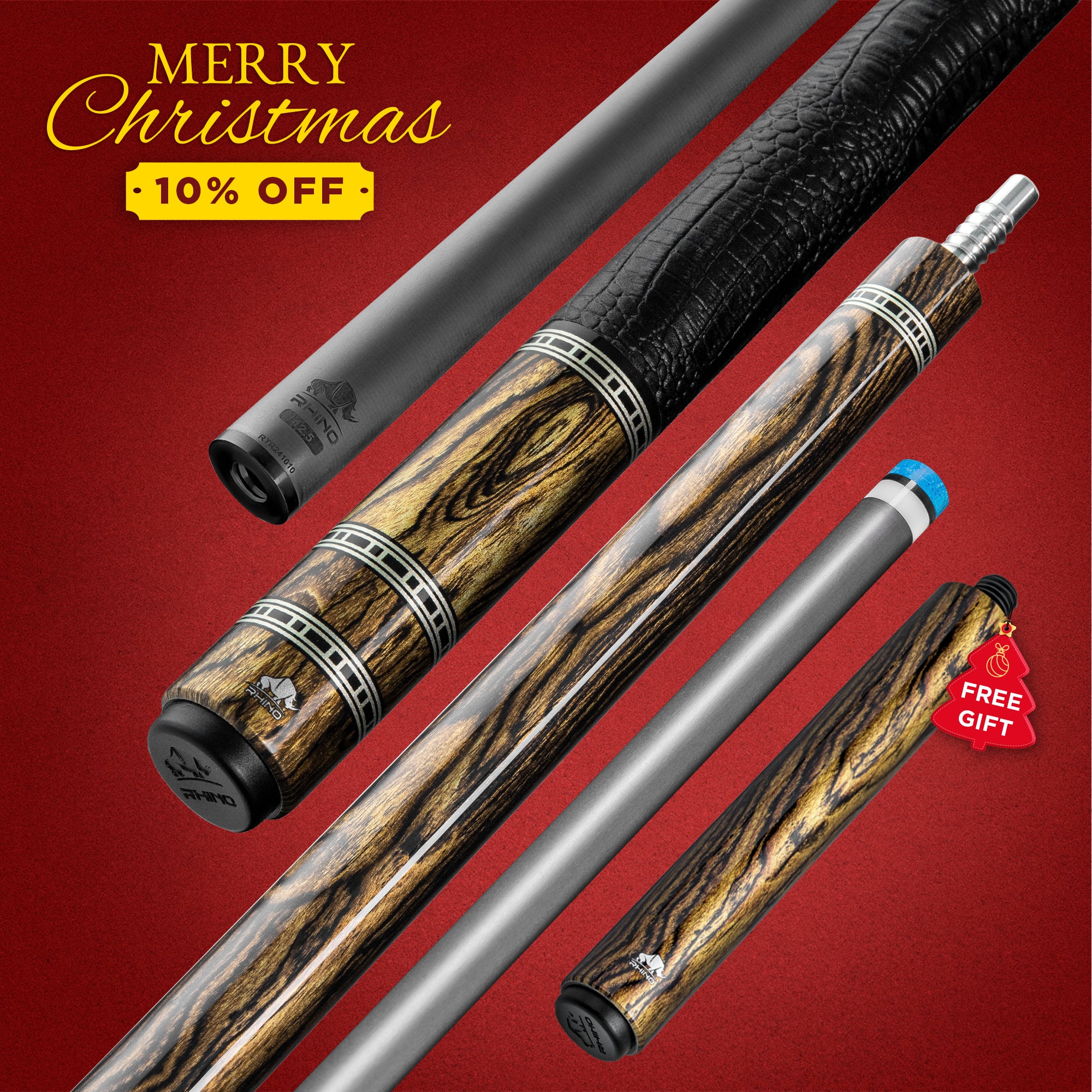 ビリヤードRhino キュー (新品) Rhino RETRÔ Pool Cue - Bocote - Crocodile Embossed Microfiber Leather