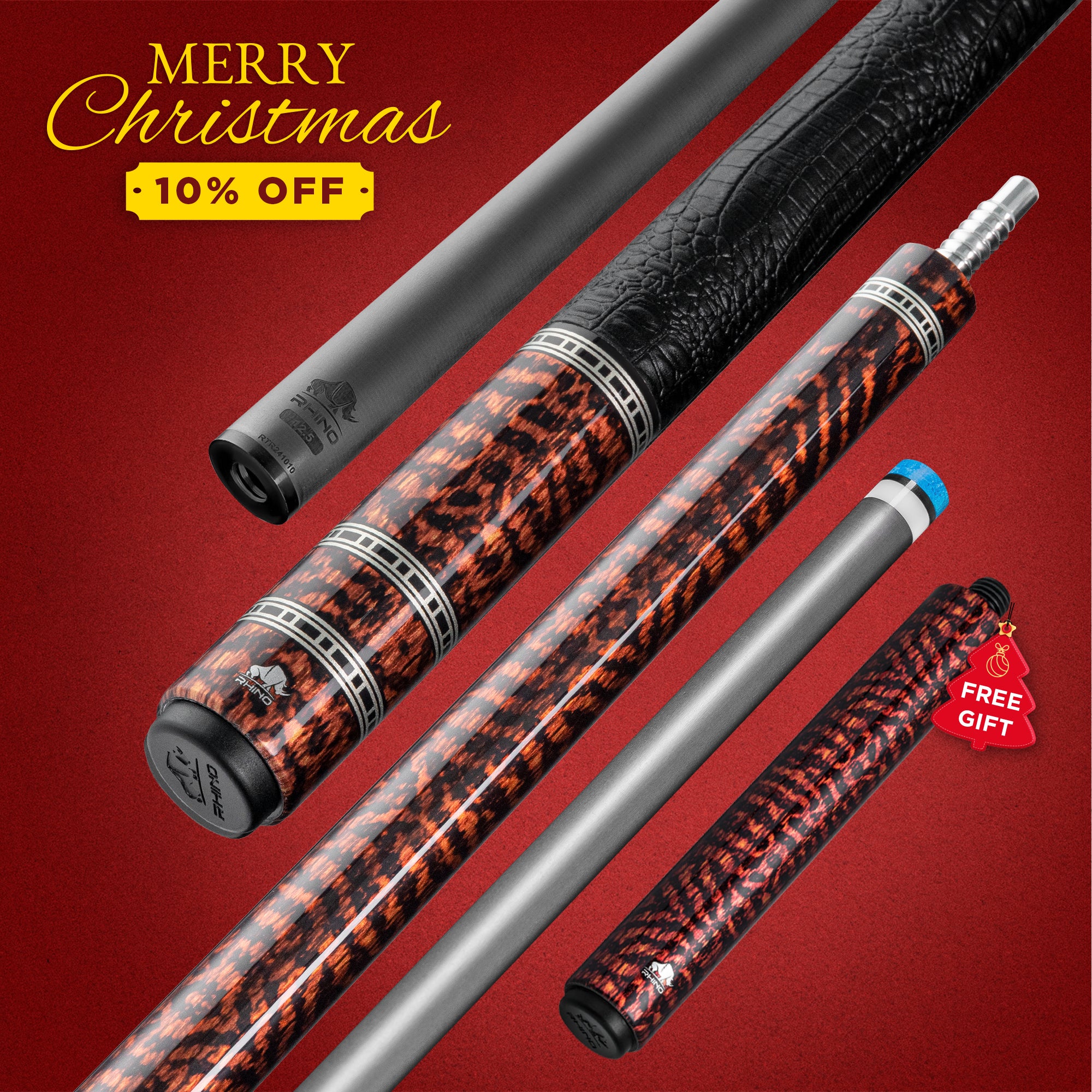 Rhino RETRÔ Pool Cue - Snake - Crocodile Embossed Microfiber Leather W