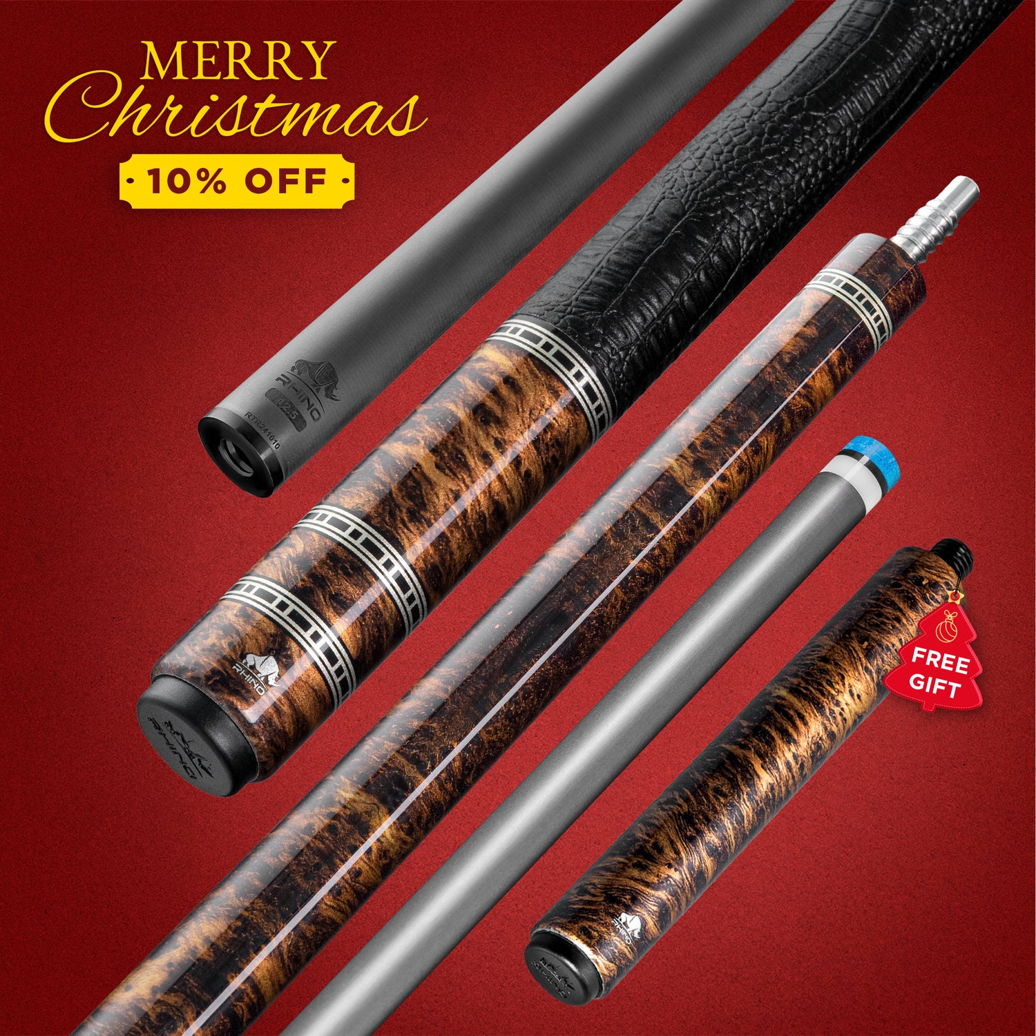 Rhino RETRÔ Pool Cue - Thuya - Crocodile Embossed Microfiber Leather Wrap