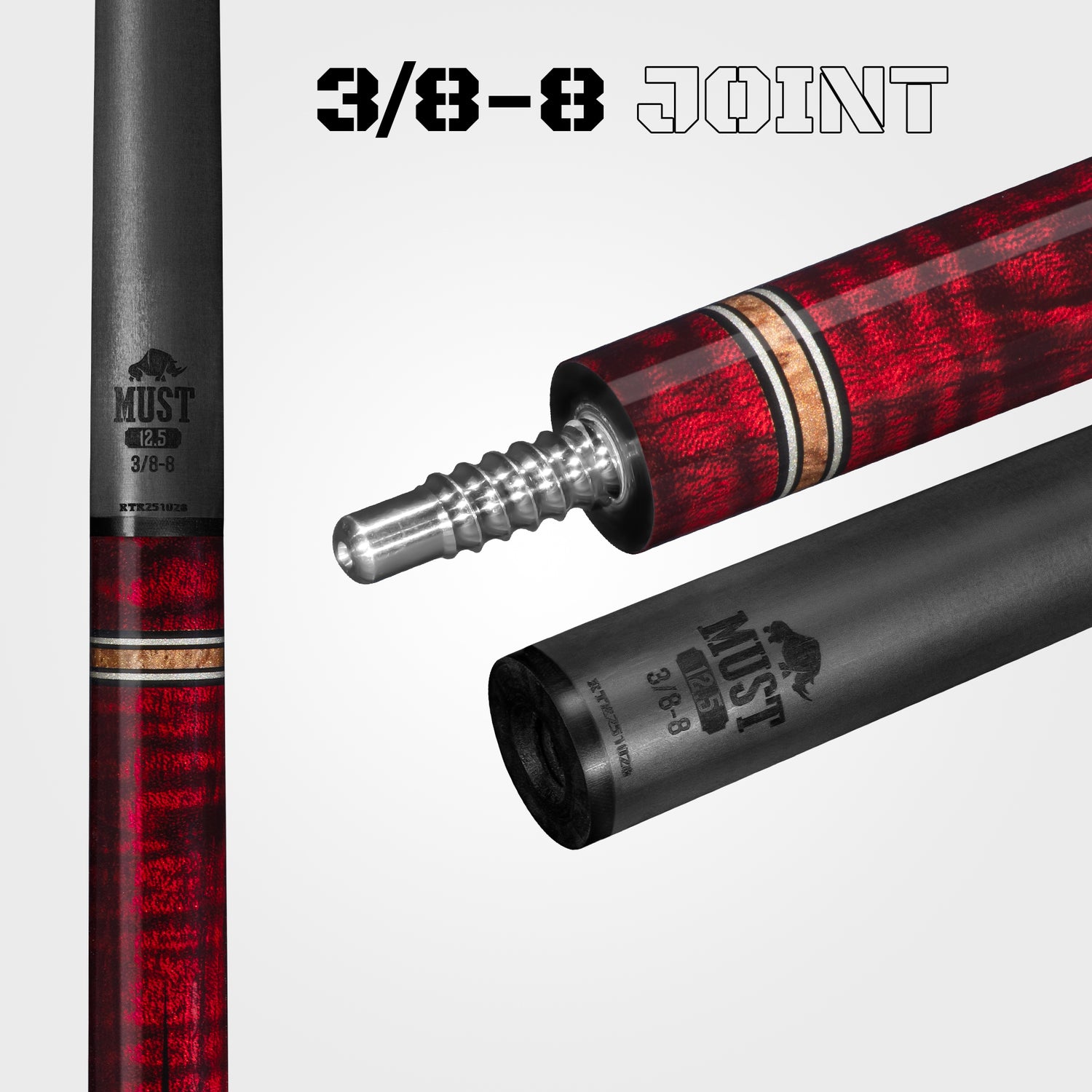 RHINO MUST POOL CUE - MU3 CRIMSON BLUEPOINT