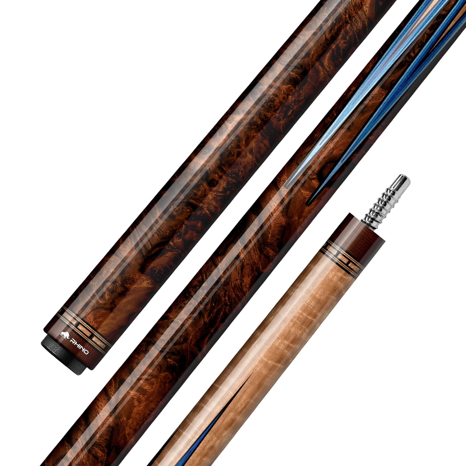 RHINO MUST POOL CUE - MU1 BURL BLUEPOINT