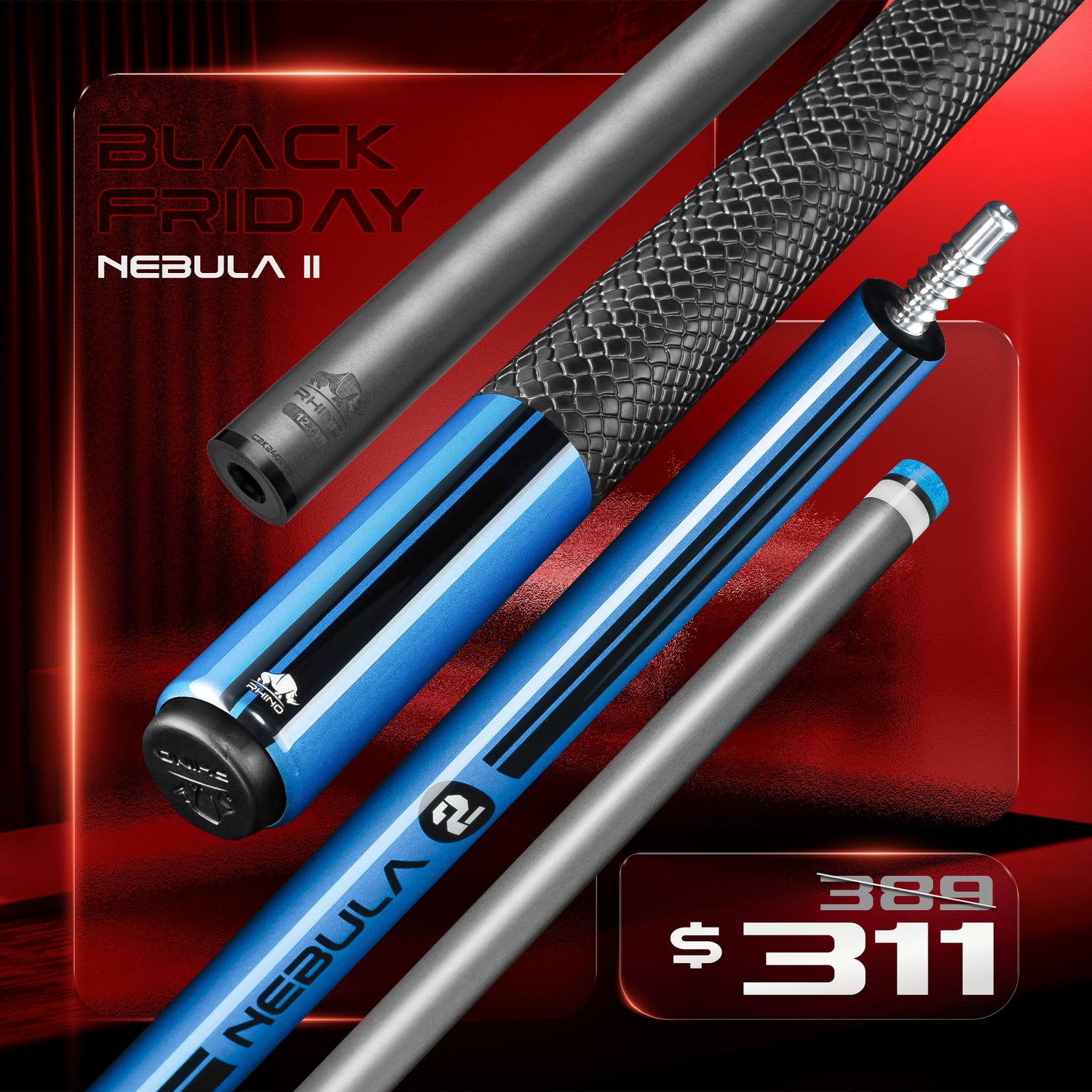 Nebula 2 Pool Cue - Sky Blue - Sport Wrap