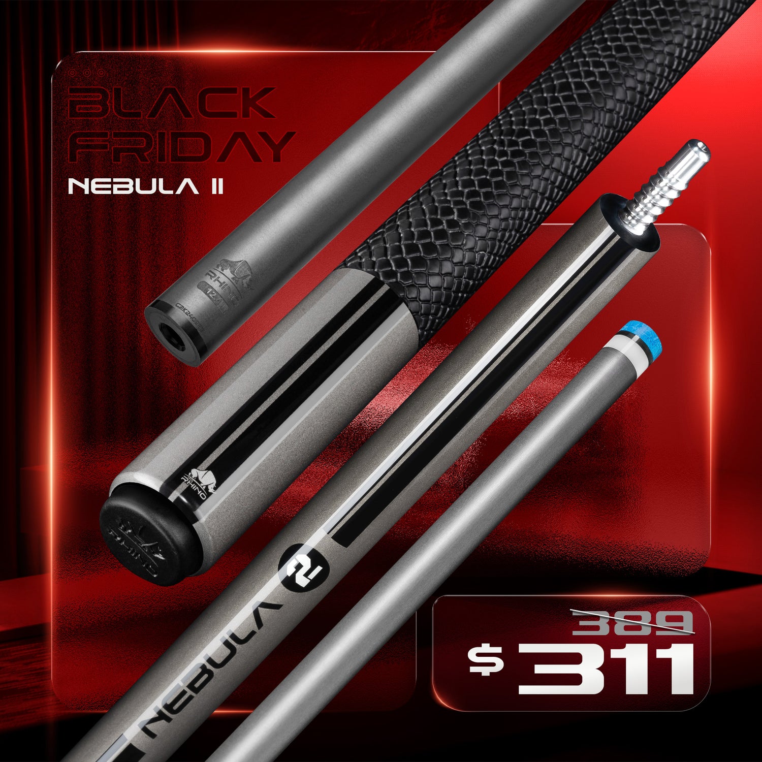 Nebula 2 Pool Cue - Charcoal Gray - Sport Wrap