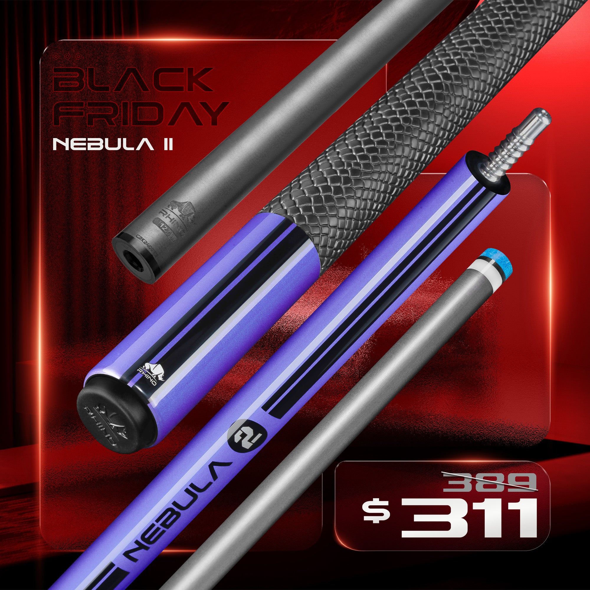 Nebula 2 Pool Cue - Charcoal Gray - Wrapless