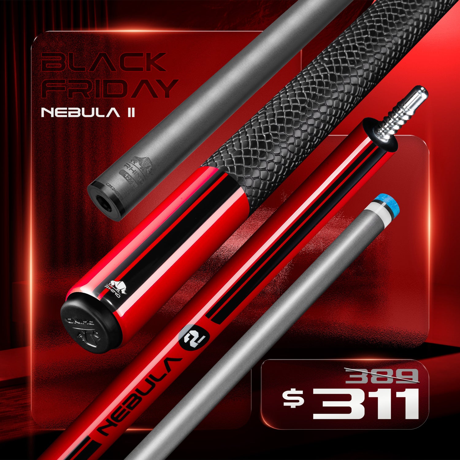 Nebula 2 Pool Cue - Crimson Red - Sport Wrap