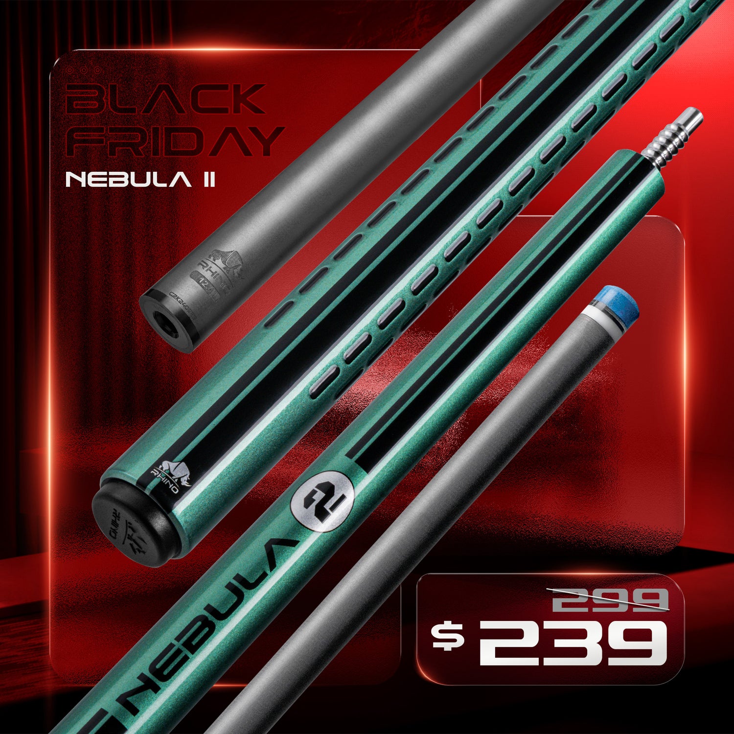 Nebula 2 Pool Cue - Ocean Green - 3D Grip