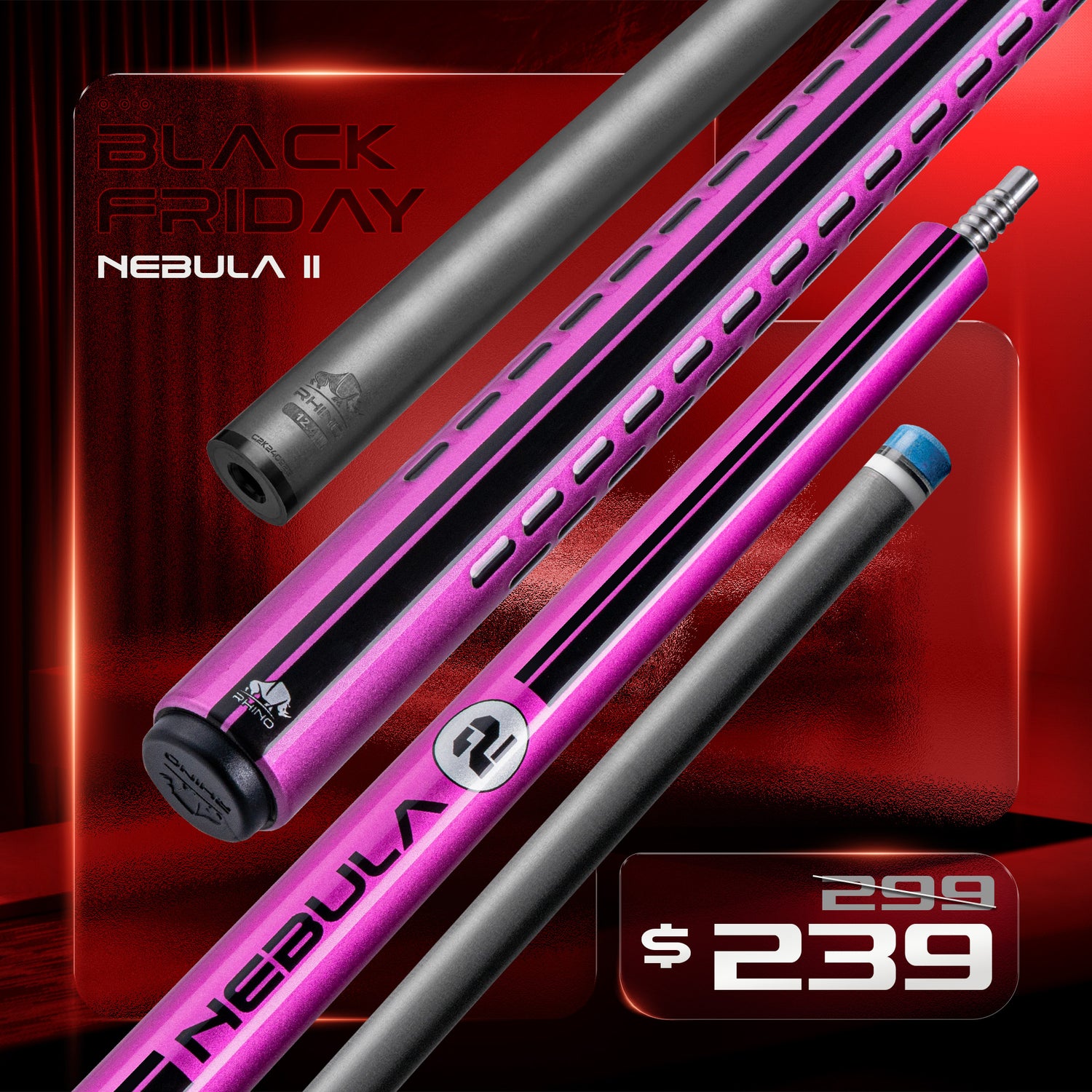 Nebula 2 Pool Cue - Blush Pink - 3D Grip