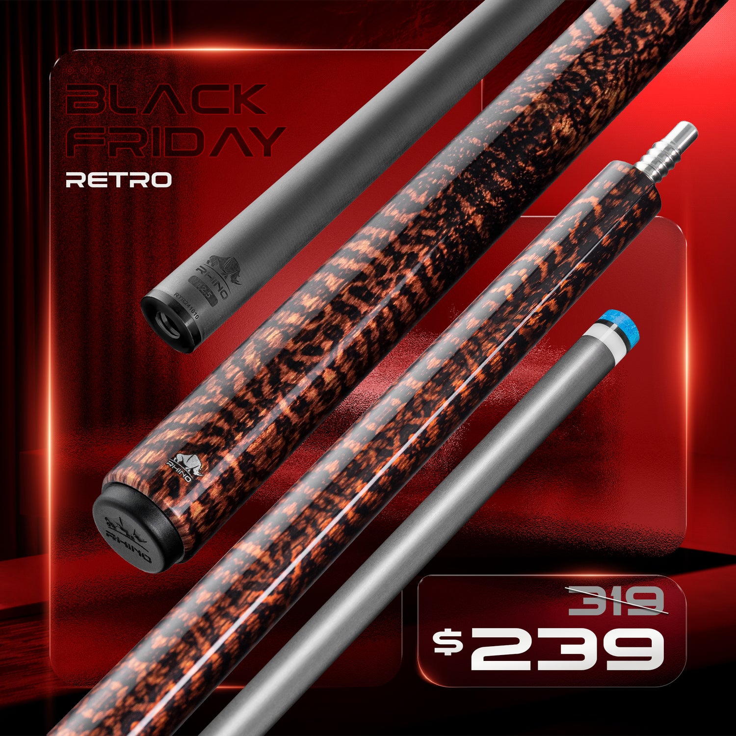 Rhino RETRÔ Pool Cue - Snake - Wrapless