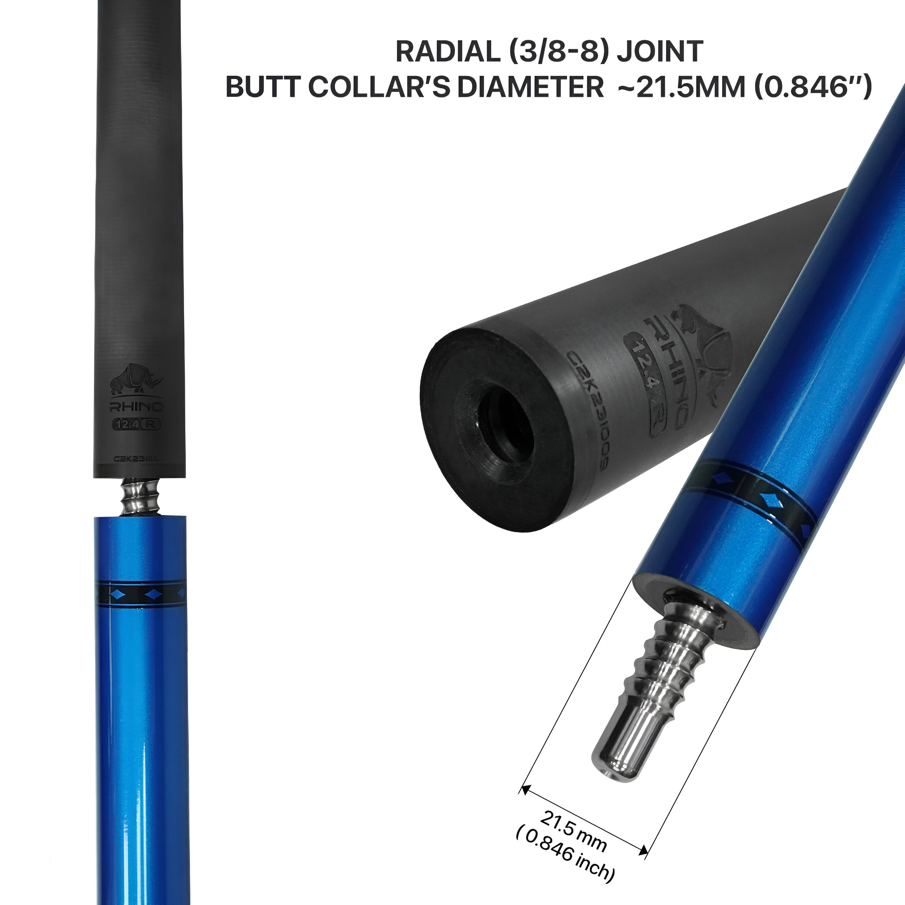 Rhino Nebula Pool Cue - Blue (Radial Joint) - 12.4 mm Tip Diameter