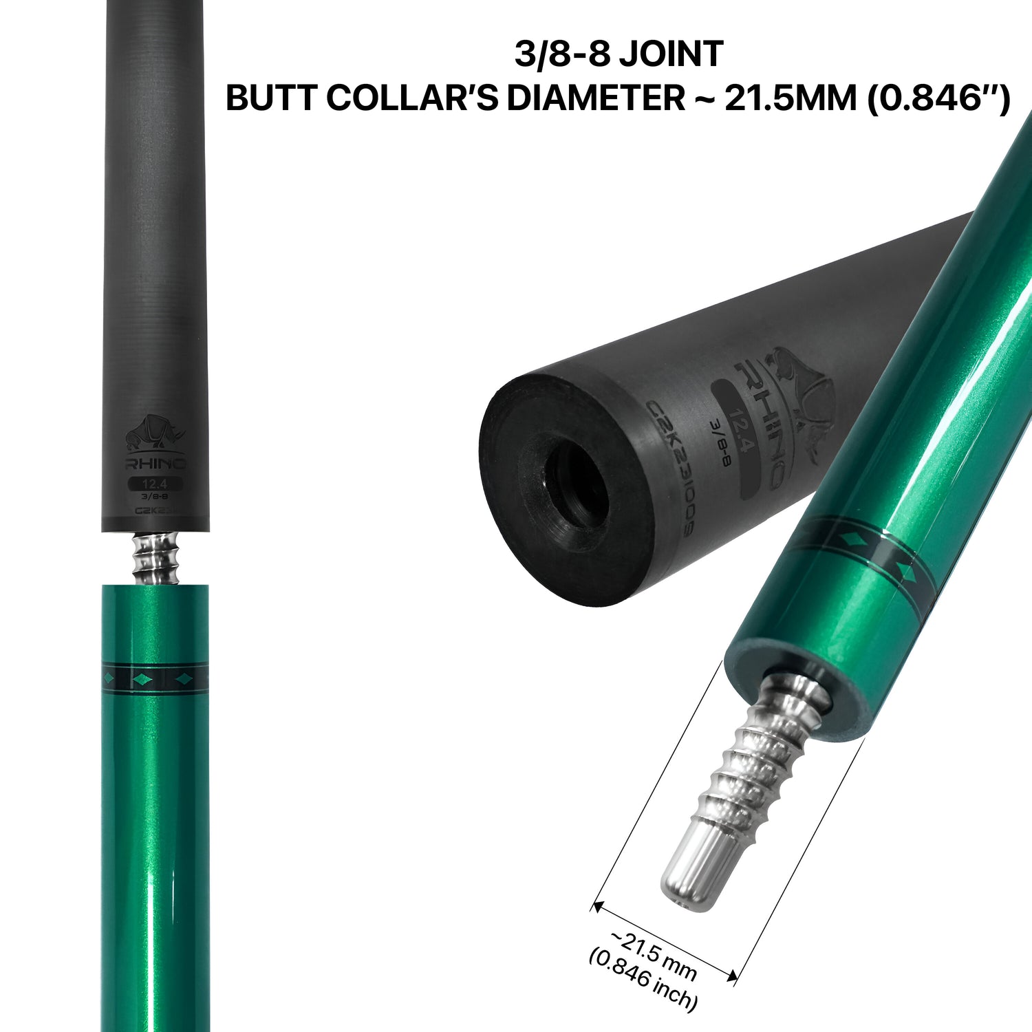 Nebula Pool Cue - Green (3/8-8 Joint) - 12.4 mm Tip Diameter