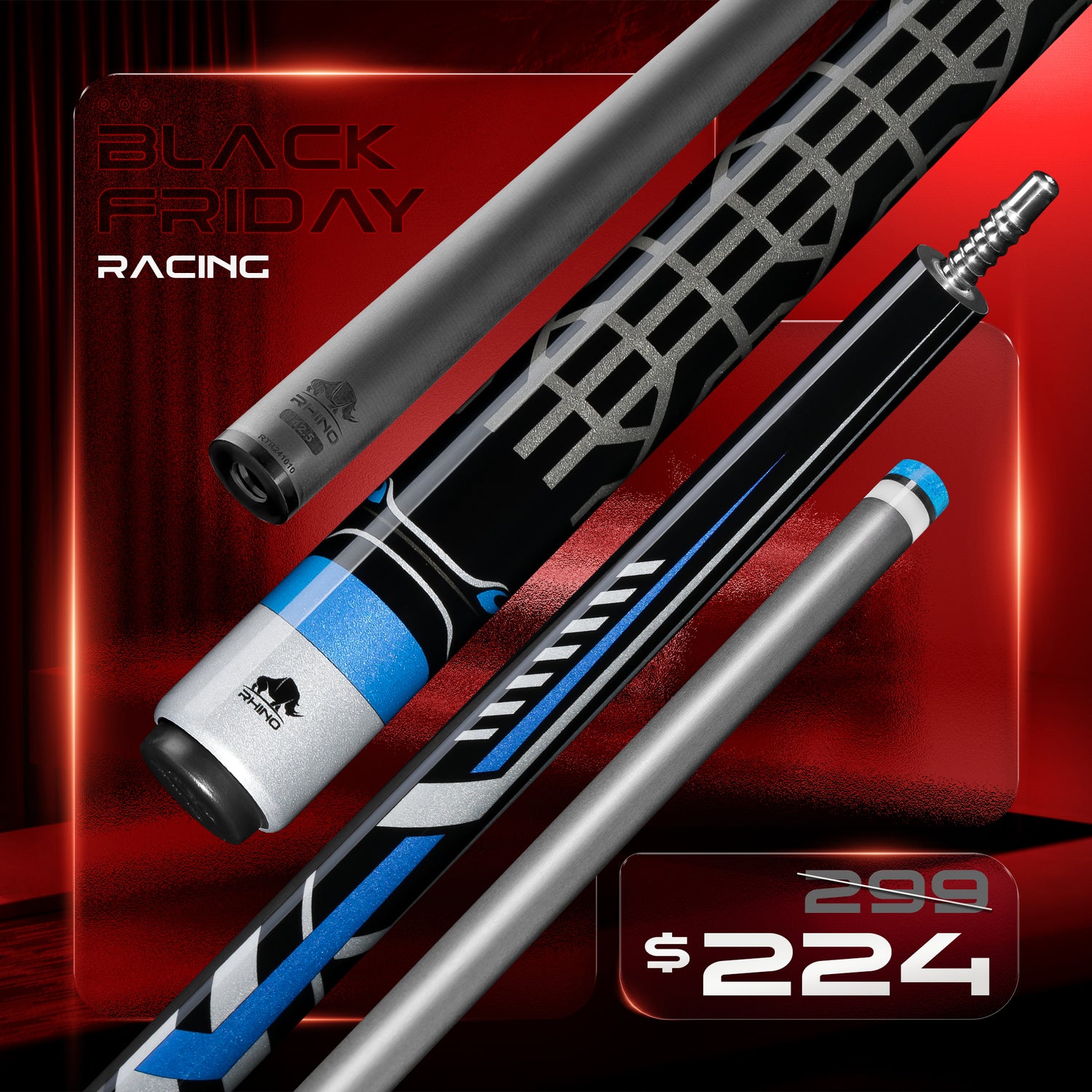 RHINO RACING POOL CUE - VELOCITY BLUE
