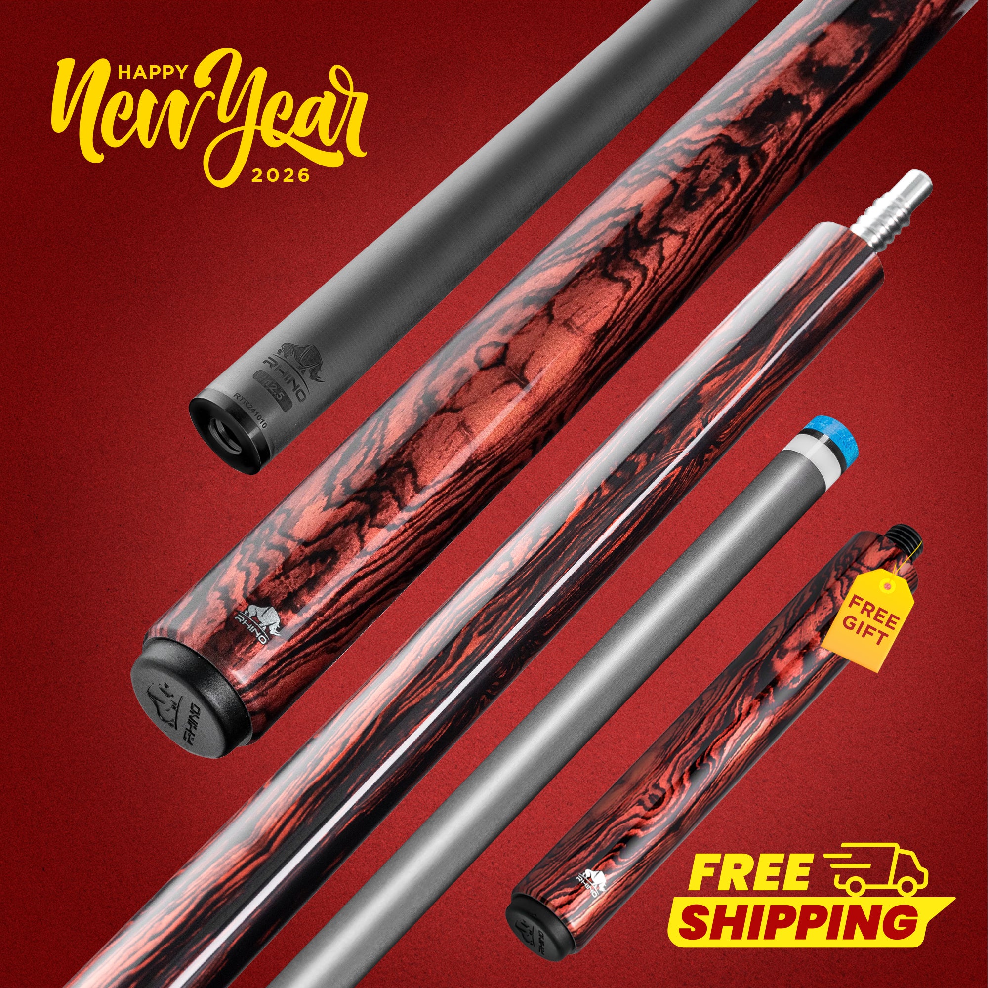 Rhino RETRÔ Pool Cue - Cocobolo - Crocodile Embossed Microfiber Leathe