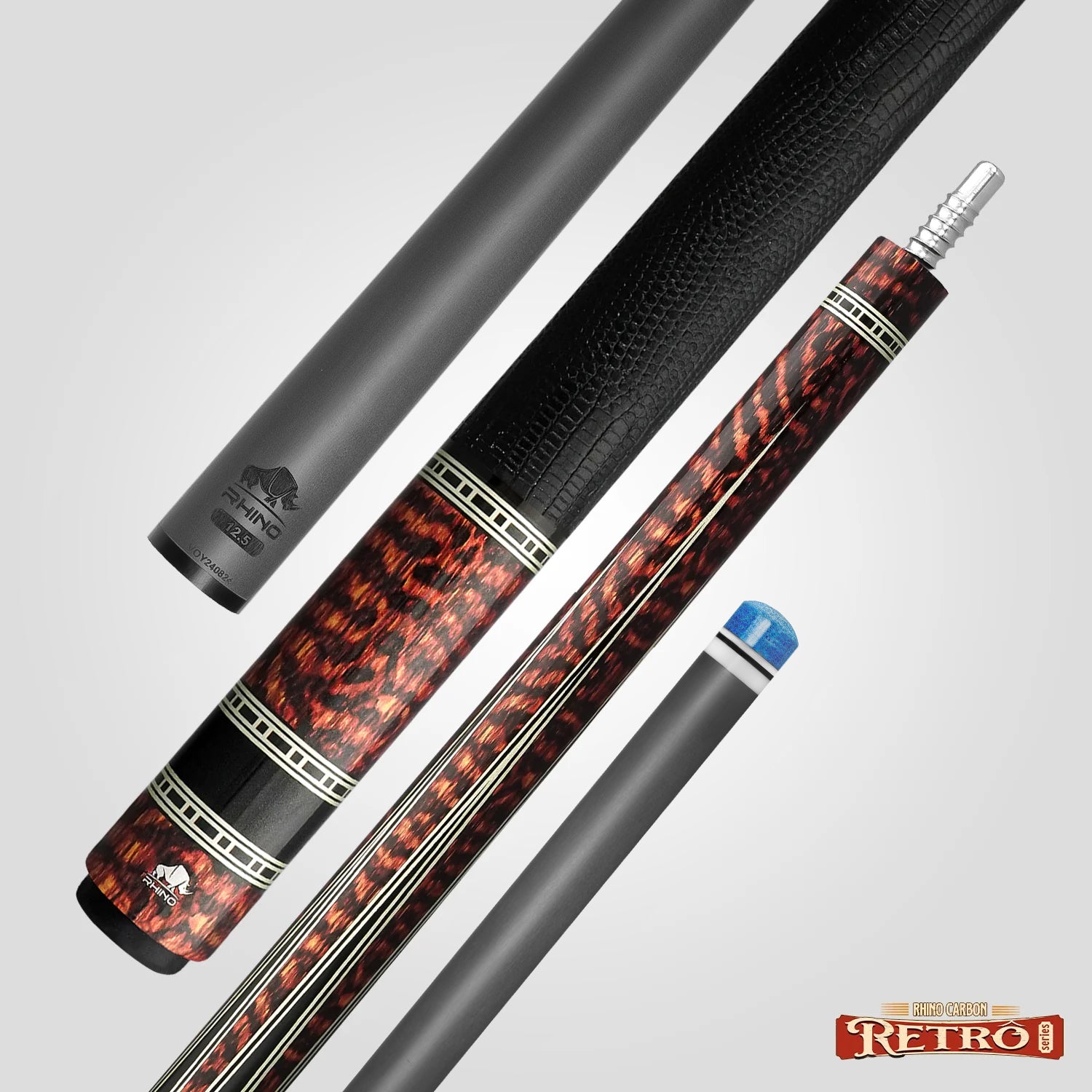 Rhino RETRÔ Pool Cue - Snake - Lizard Embossed Microfiber Leather Wrap & Point