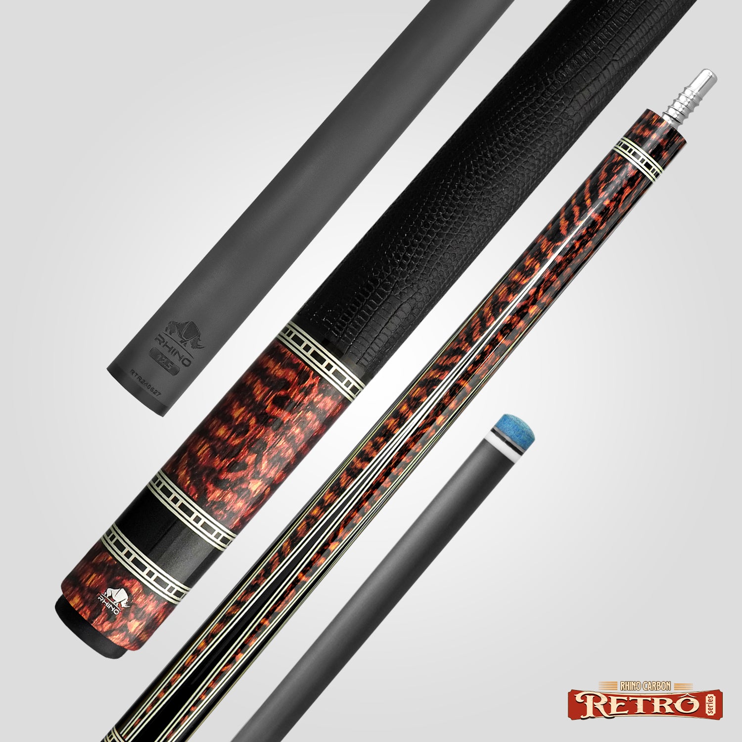 Rhino RETRÔ Pool Cue - Snake - Lizard Embossed Microfiber Leather Wrap & Point