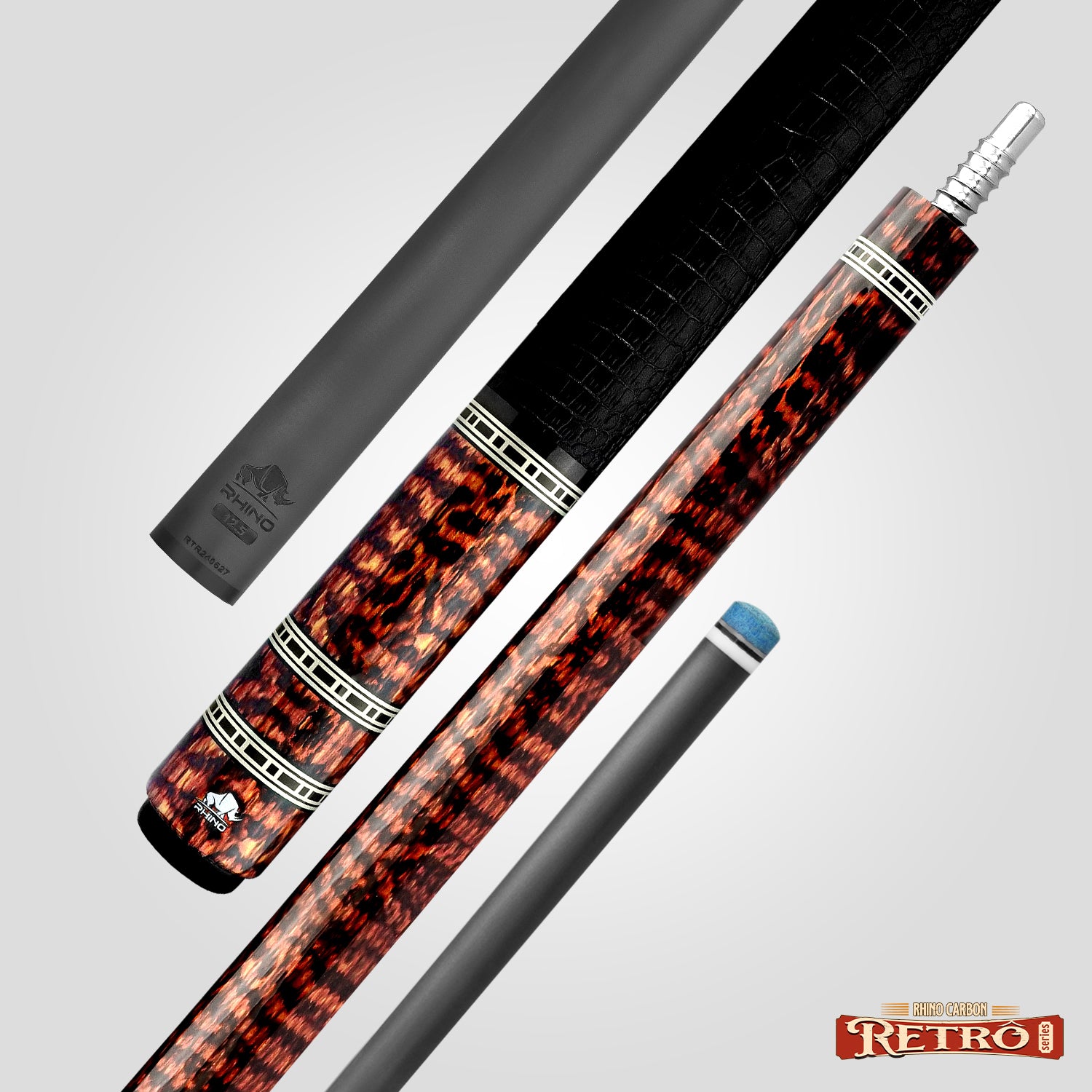 Rhino RETRÔ Pool Cue - Snake - Crocodile Embossed Microfiber Leather Wrap