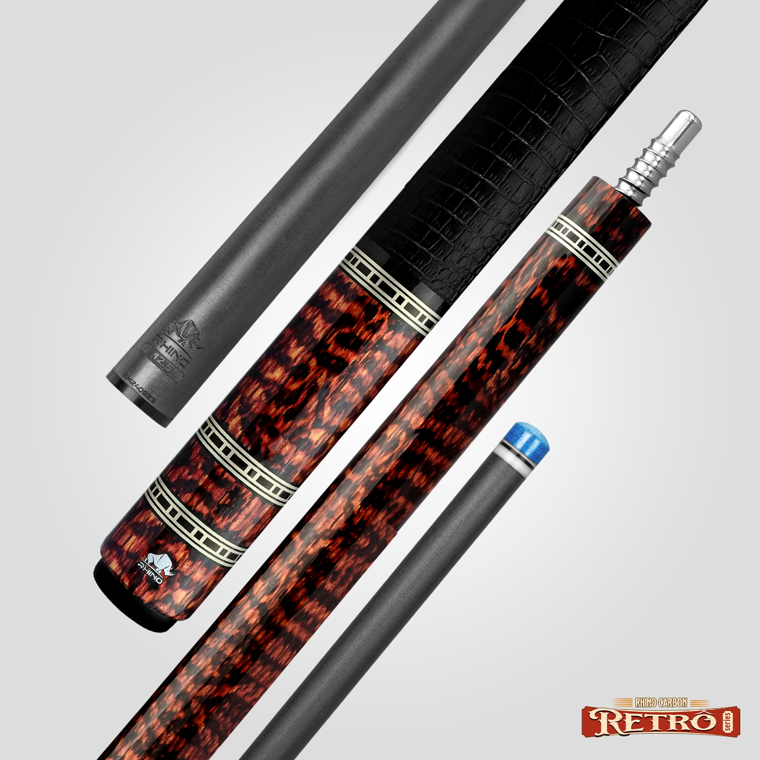 Rhino RETRÔ Pool Cue - Snake - Crocodile Embossed Microfiber Leather Wrap