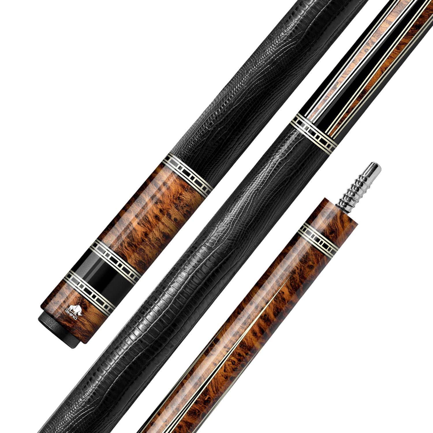 Rhino RETRÔ Cue Butt - Thuya - Lizard Embossed Microfiber Leather Wrap & Point