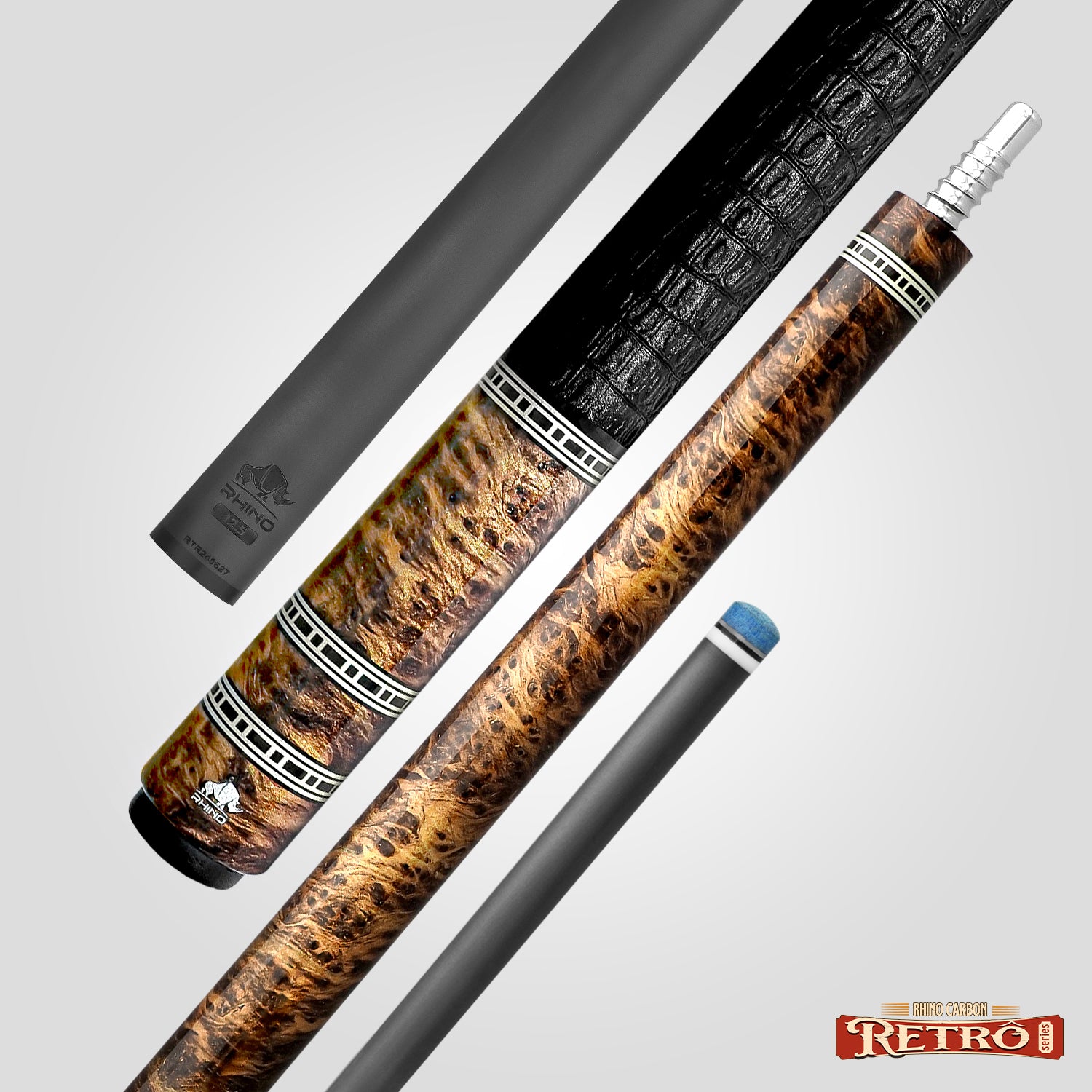 Christopher Ramnath - Rhino RETRÔ Pool Cue - Thuya - Crocodile Embossed Microfiber Leather Wrap