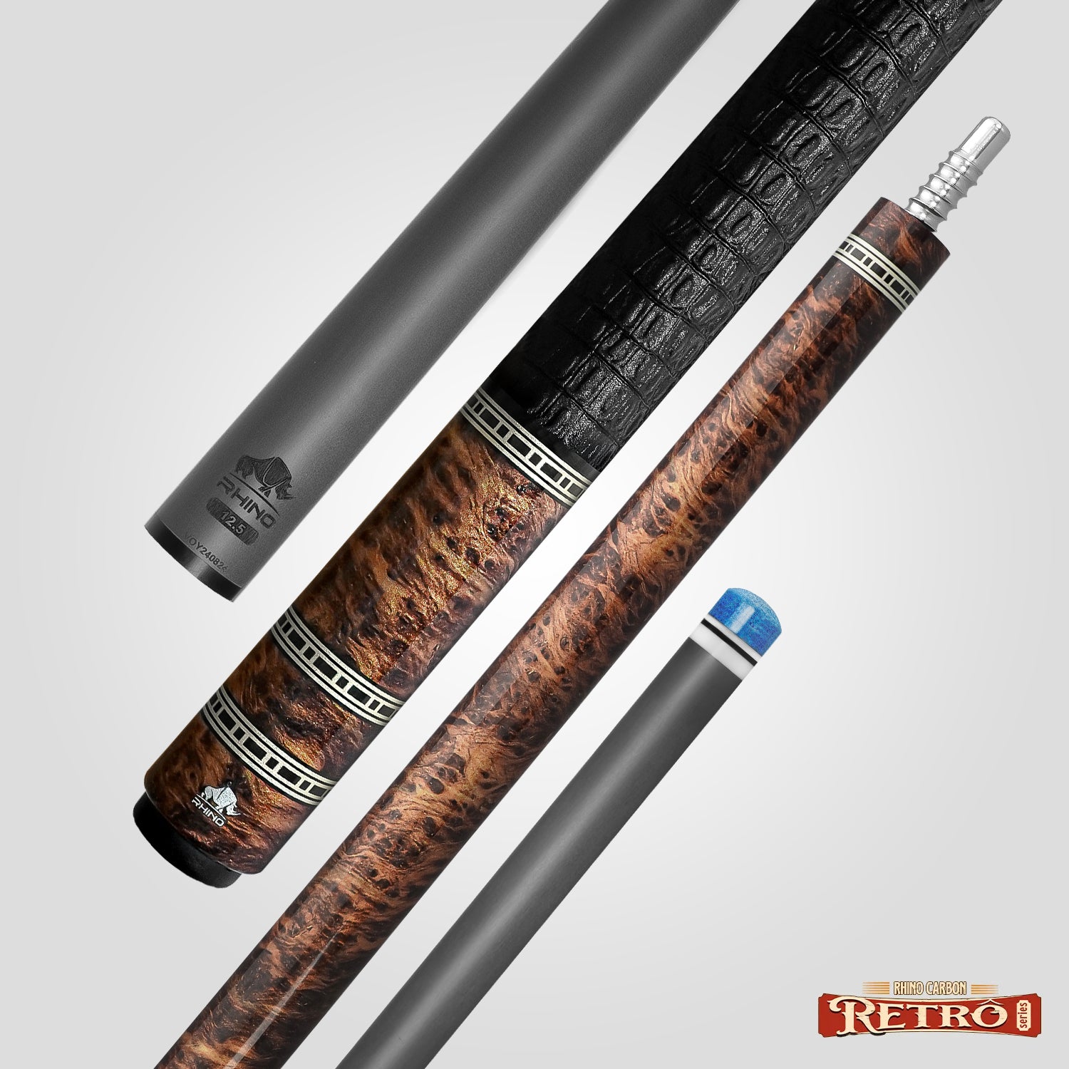 Rhino RETRÔ Pool Cue - Thuya - Crocodile Embossed Microfiber Leather Wrap