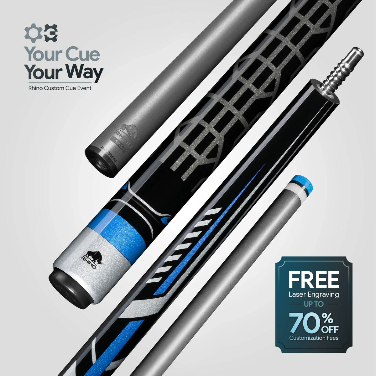 RHINO RACING POOL CUE - VELOCITY BLUE