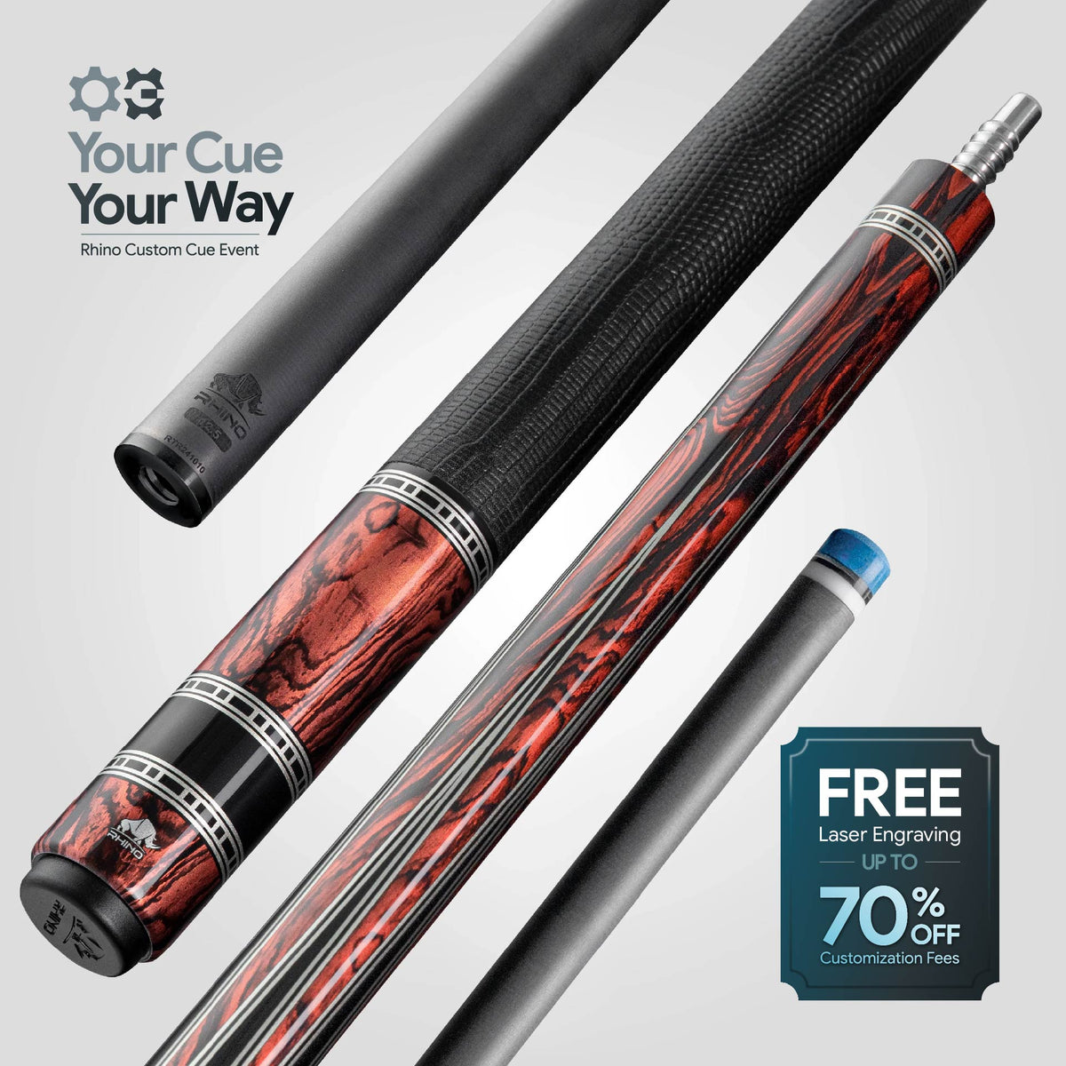 Rhino RETRÔ Pool Cue - Cocobolo - Lizard Embossed Microfiber Leather Wrap & Point