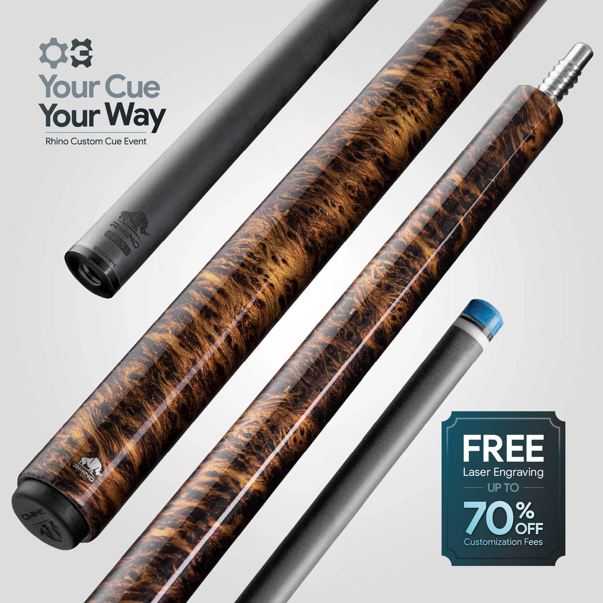 Rhino RETRÔ Pool Cue - Thuya - Wrapless