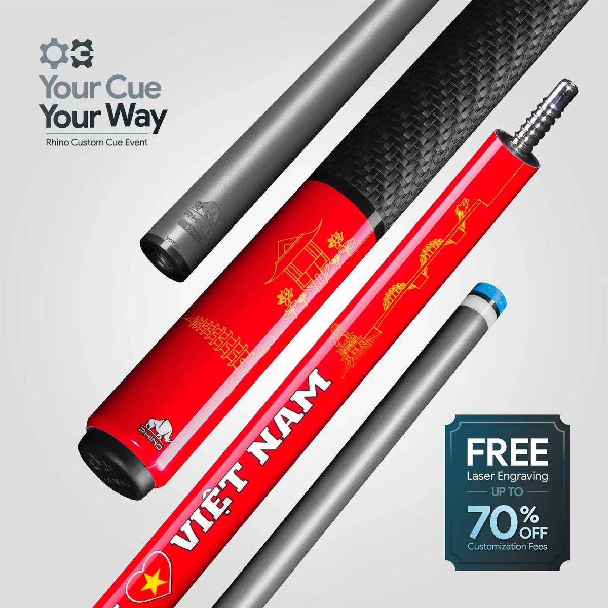 VOYAGER VIETNAM POOL CUE - RED - SPORT WRAP