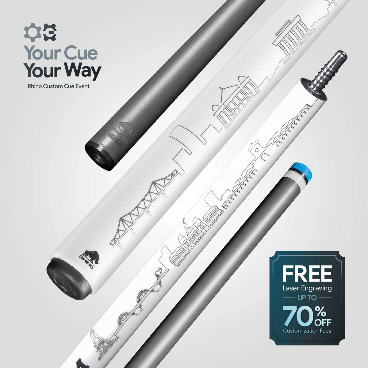 VOYAGER VIETNAM POOL CUE - WHITE - WRAPLESS