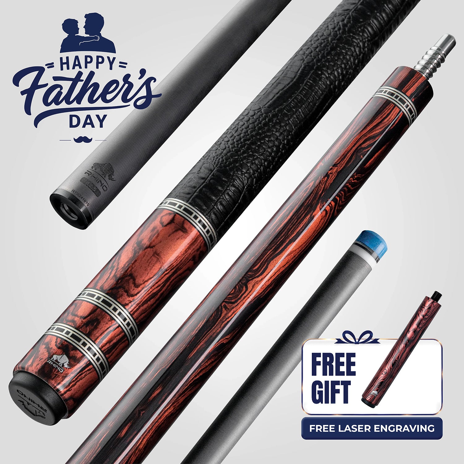 Rhino RETRÔ Pool Cue - Cocobolo - Crocodile Embossed Microfiber Leather Wrap