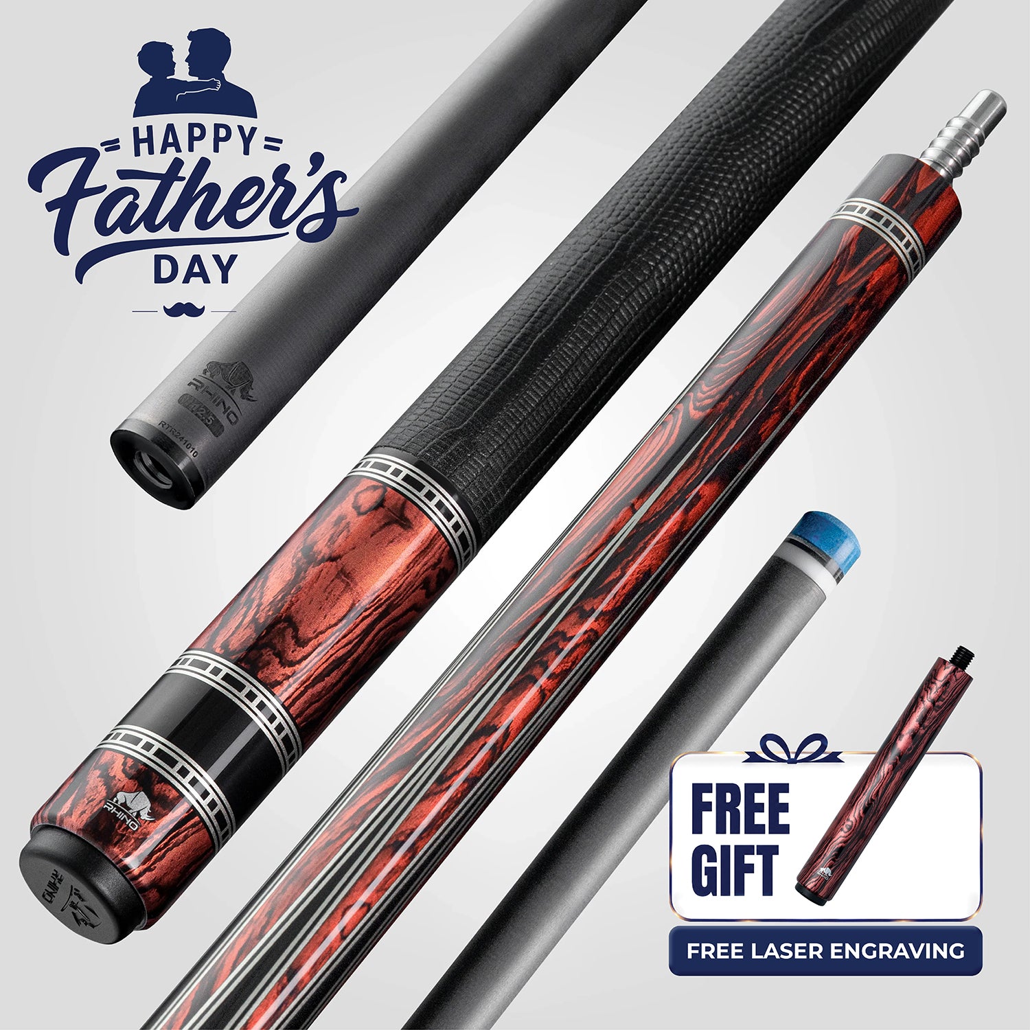 Rhino RETRÔ Pool Cue - Cocobolo - Lizard Embossed Microfiber Leather Wrap & Point