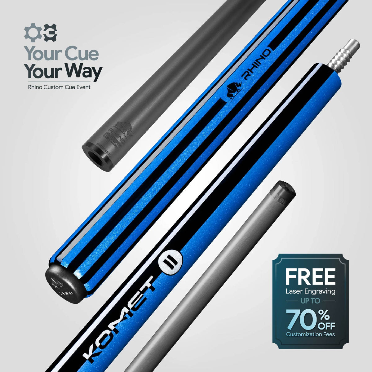 RHINO KOMET II Break Cue - Black & Blue