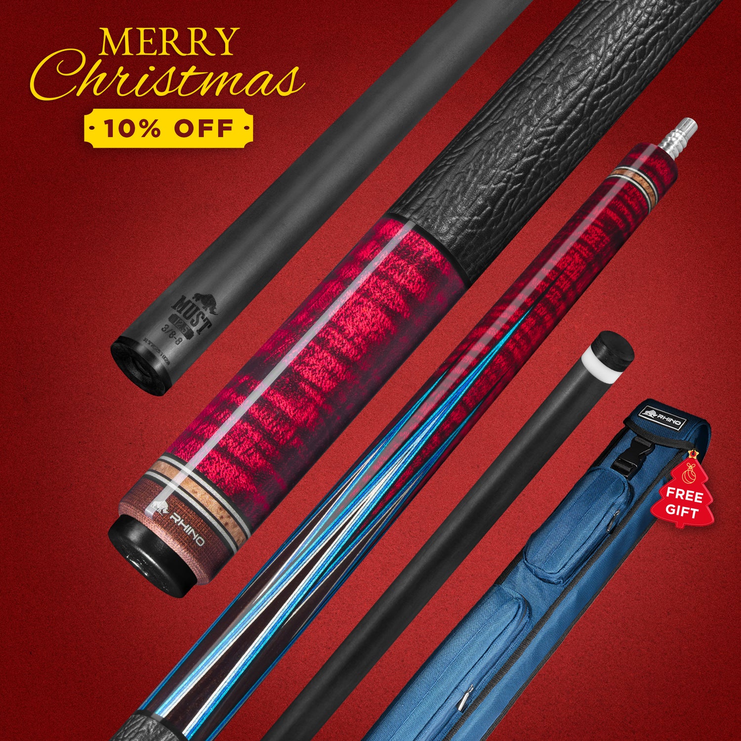 RHINO MUST POOL CUE - MU3 CRIMSON BLUEPOINT