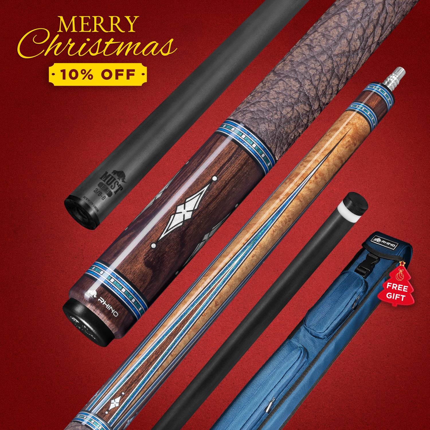 RHINO MUST POOL CUE - MU5 MAPLE AZURE INLAY