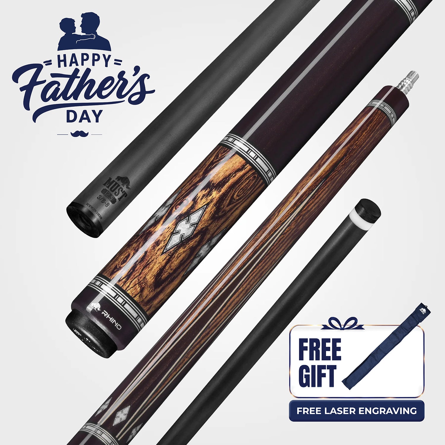 RHINO MUST POOL CUE - MU5 MAPLE AZURE INLAY