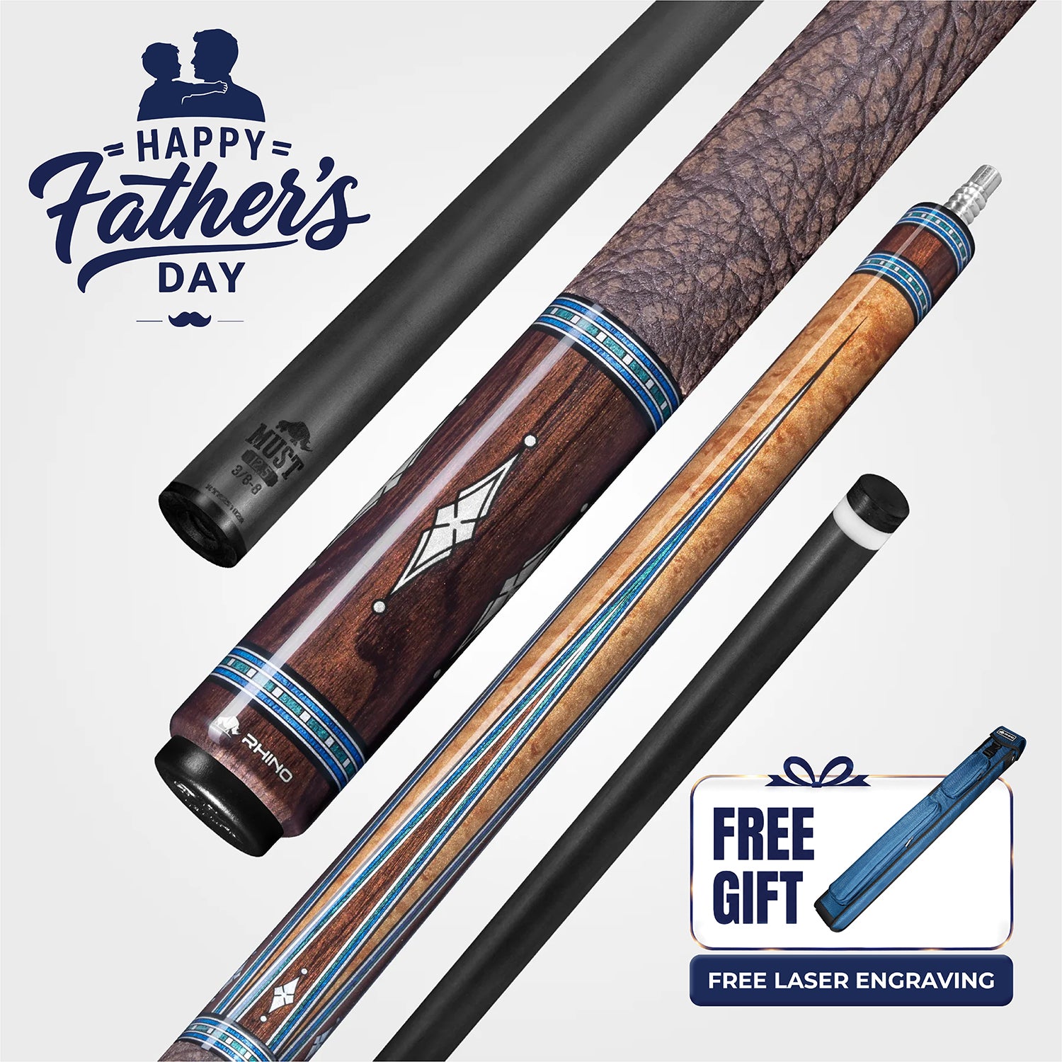 ビリヤード　カーボンシャフト RHINO MUST 11.8 RHINO MUST POOL CUE - MU1 BURL BLUEPOINT