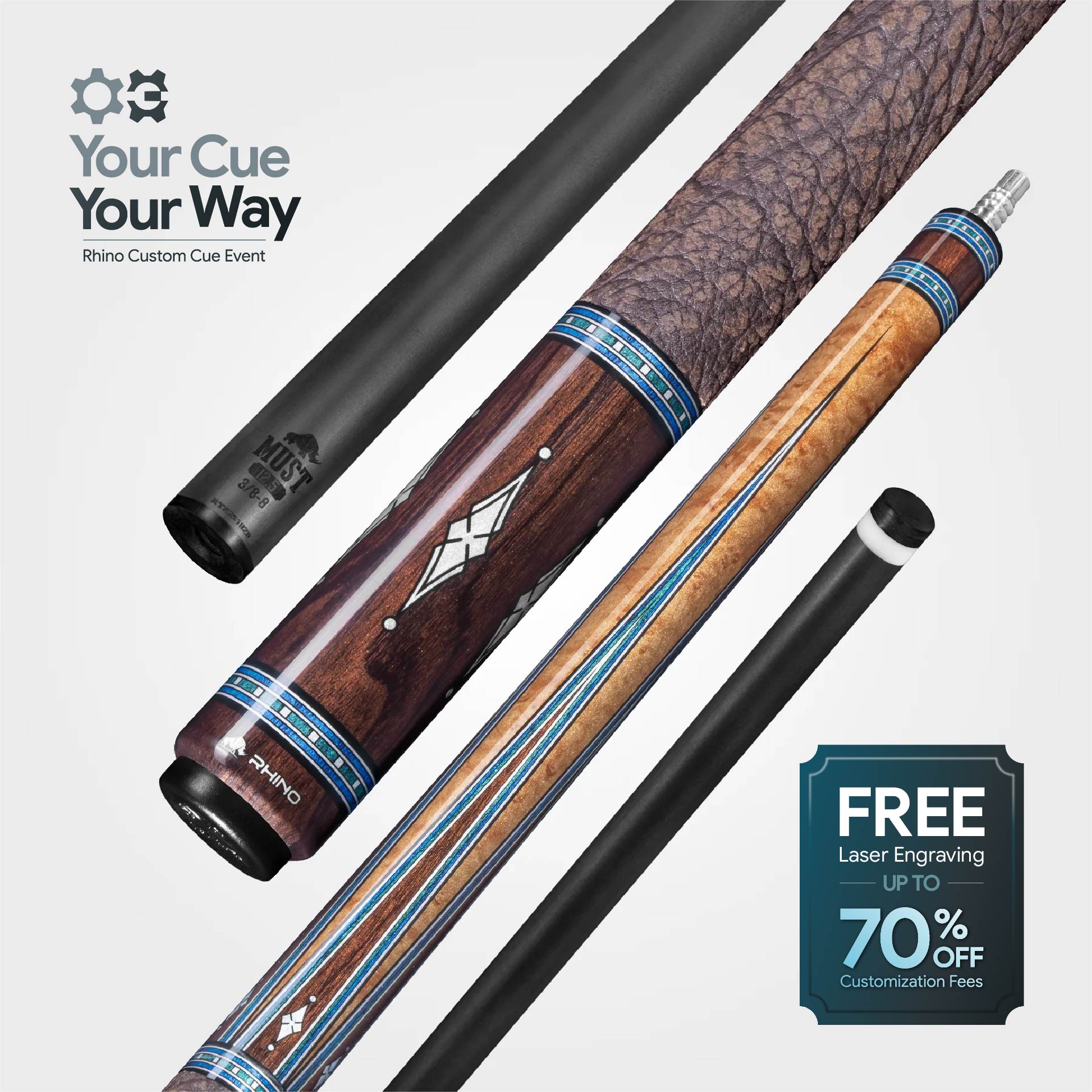 Nebula 2 Pool Cue - Sky Blue - Wrapless