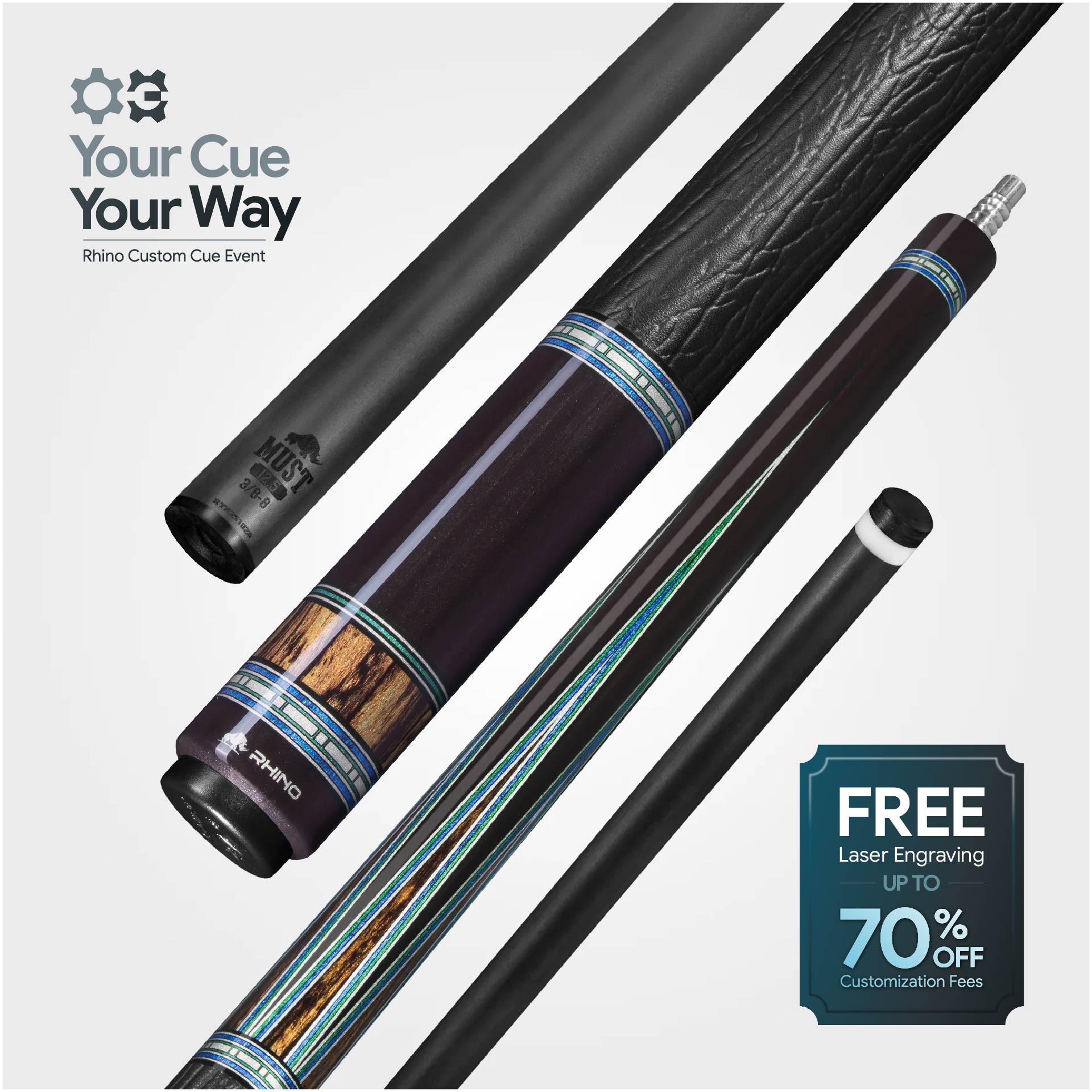 Nebula 2 Pool Cue - Charcoal Gray - Sport Wrap