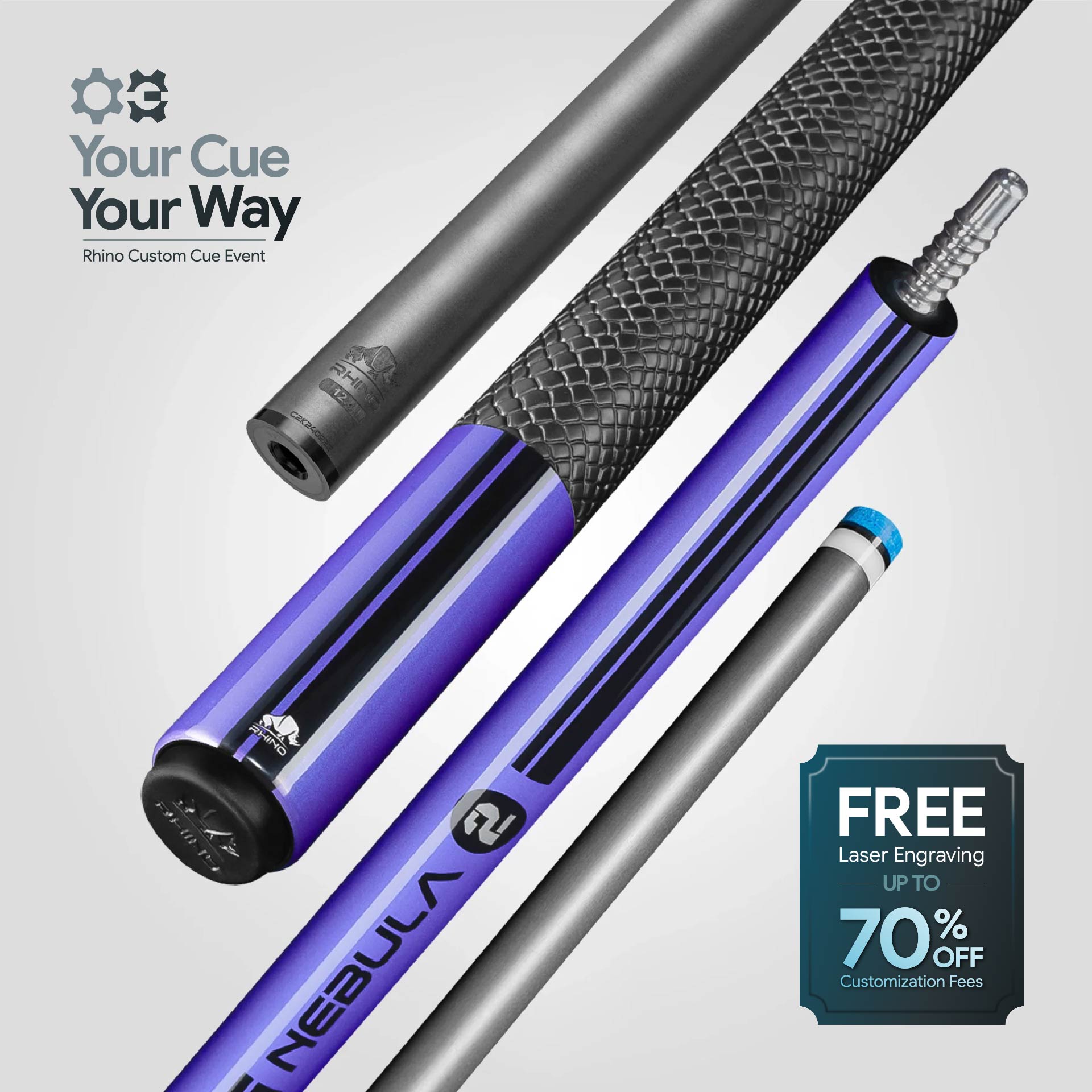 ※一押し【新商品】　Rhino NEBULA2 キュー スポーツ- パープル Nebula 2 Pool Cue - Amethyst Purple - Sport Wrap