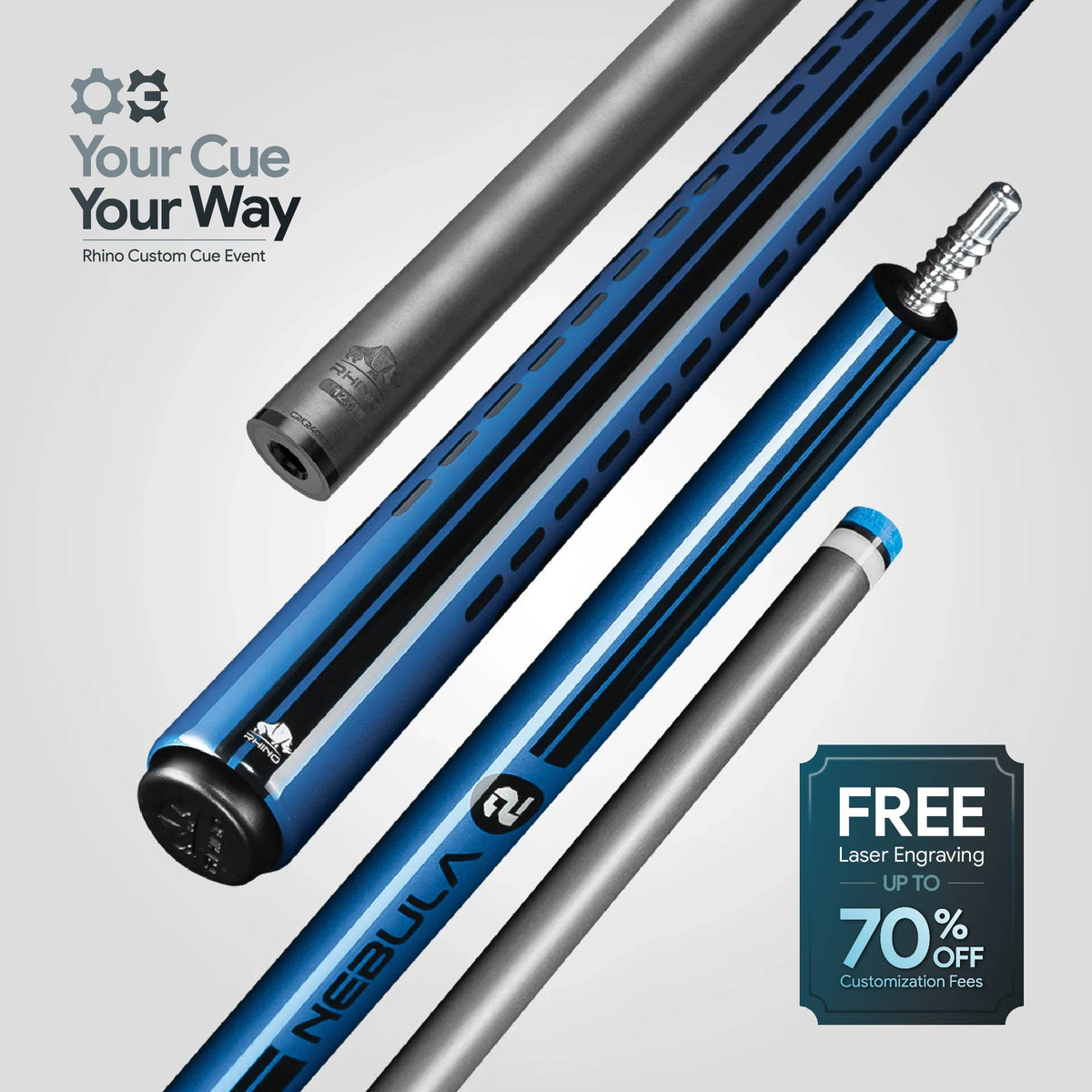 Nebula 2 Pool Cue - Sky Blue - Wrapless