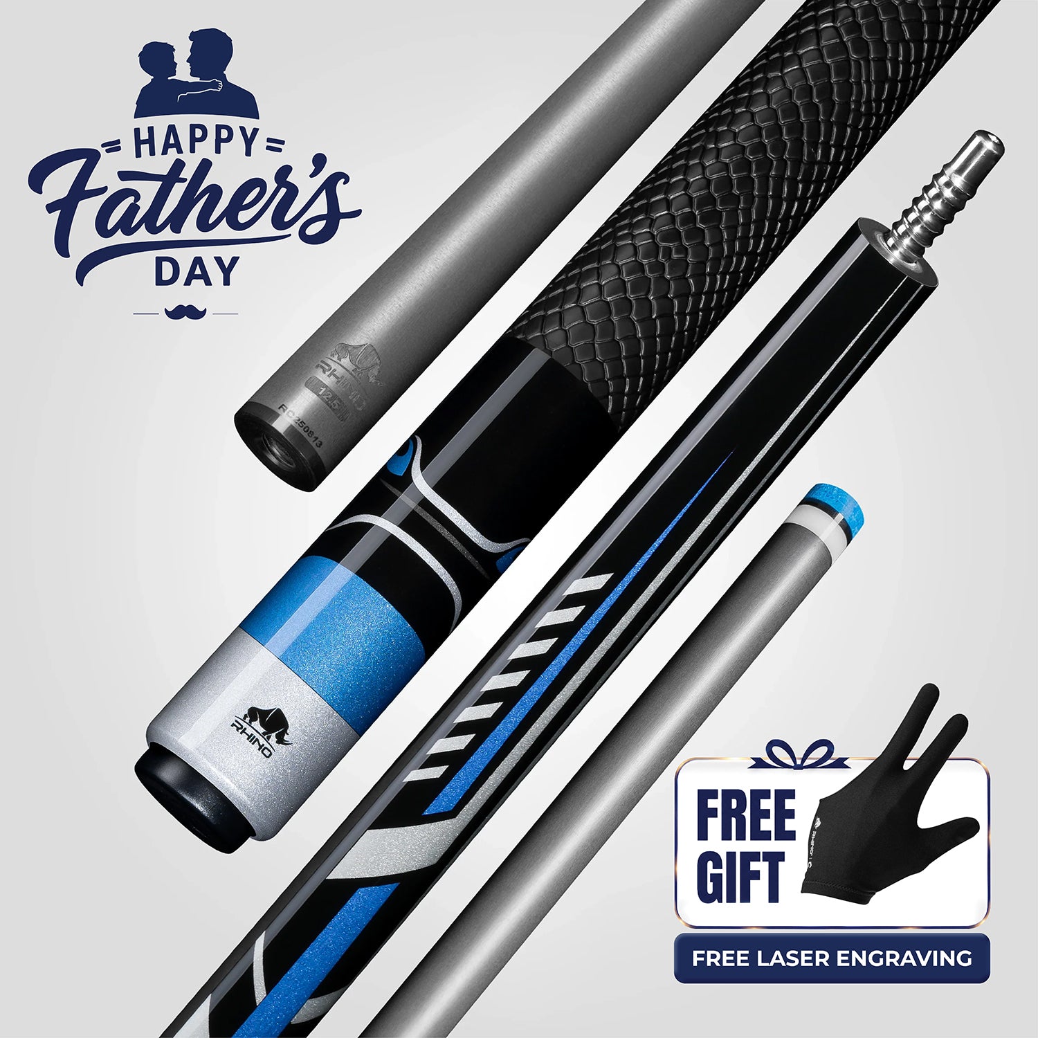 RHINO RACING POOL CUE - VELOCITY BLUE - SPORT WRAP